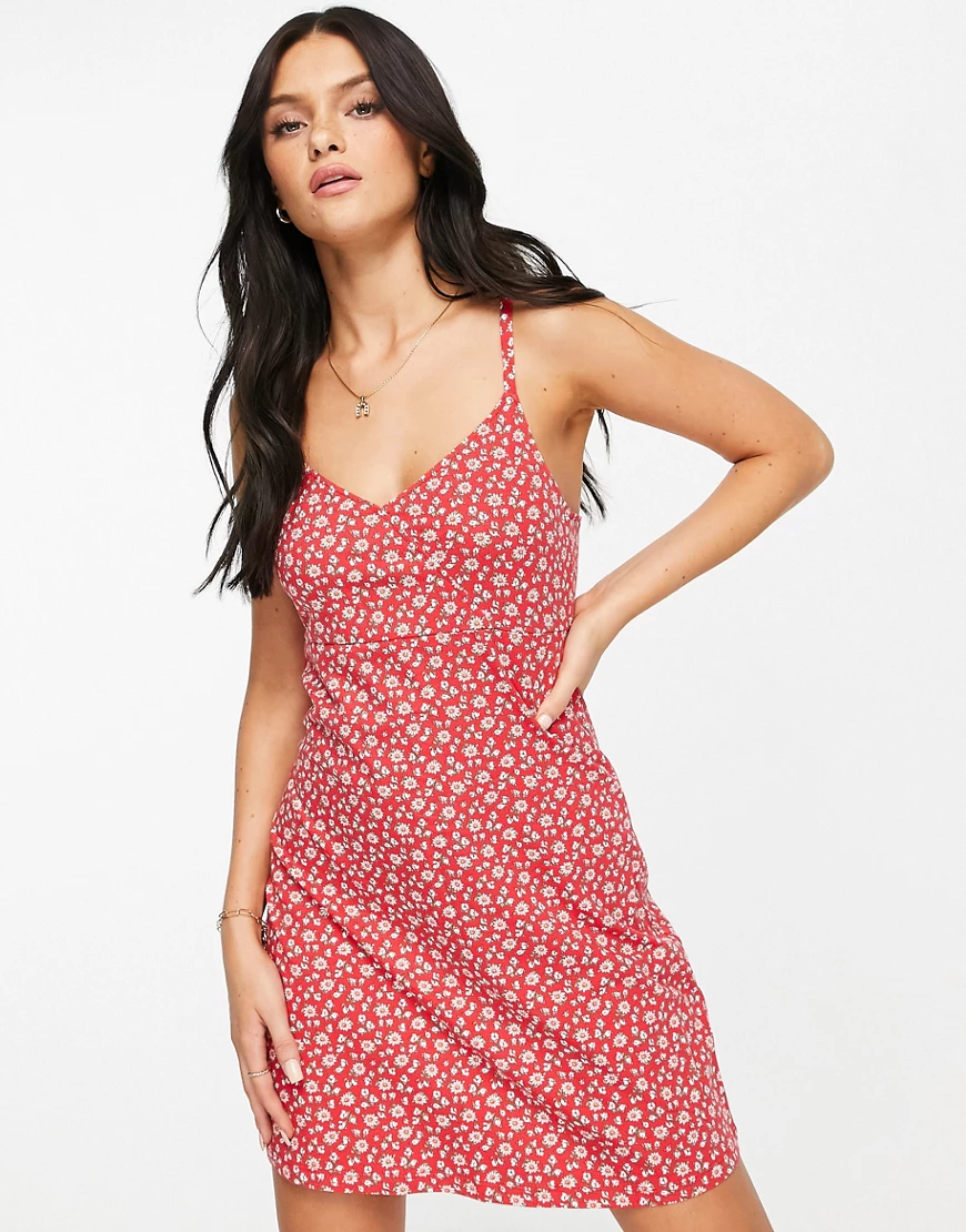 Hollister – Camisole-Kleid in Rot geblümt günstig online kaufen