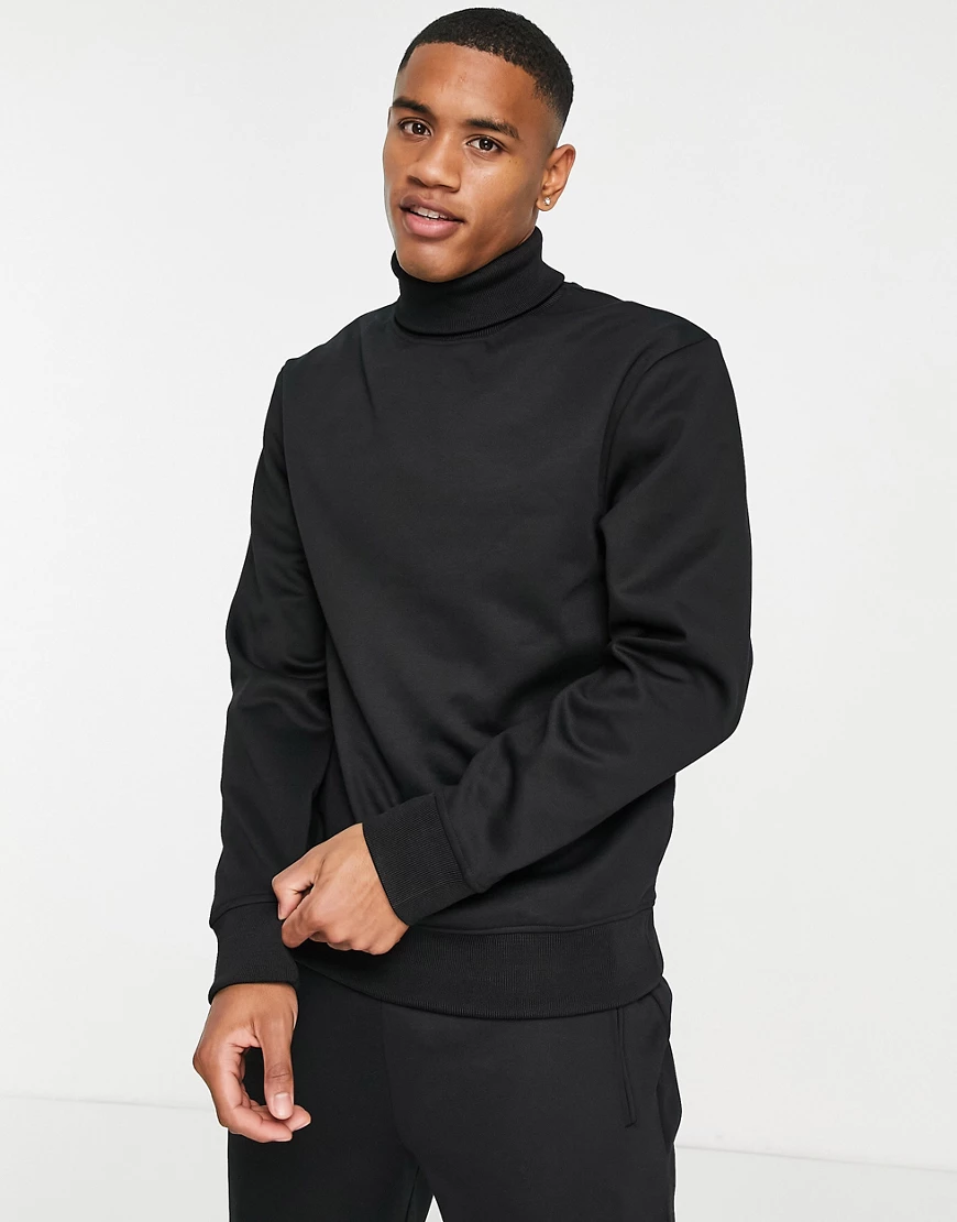 River Island – Schmal geschnittenes Sweatshirt in Schwarz mit Rollkragen günstig online kaufen