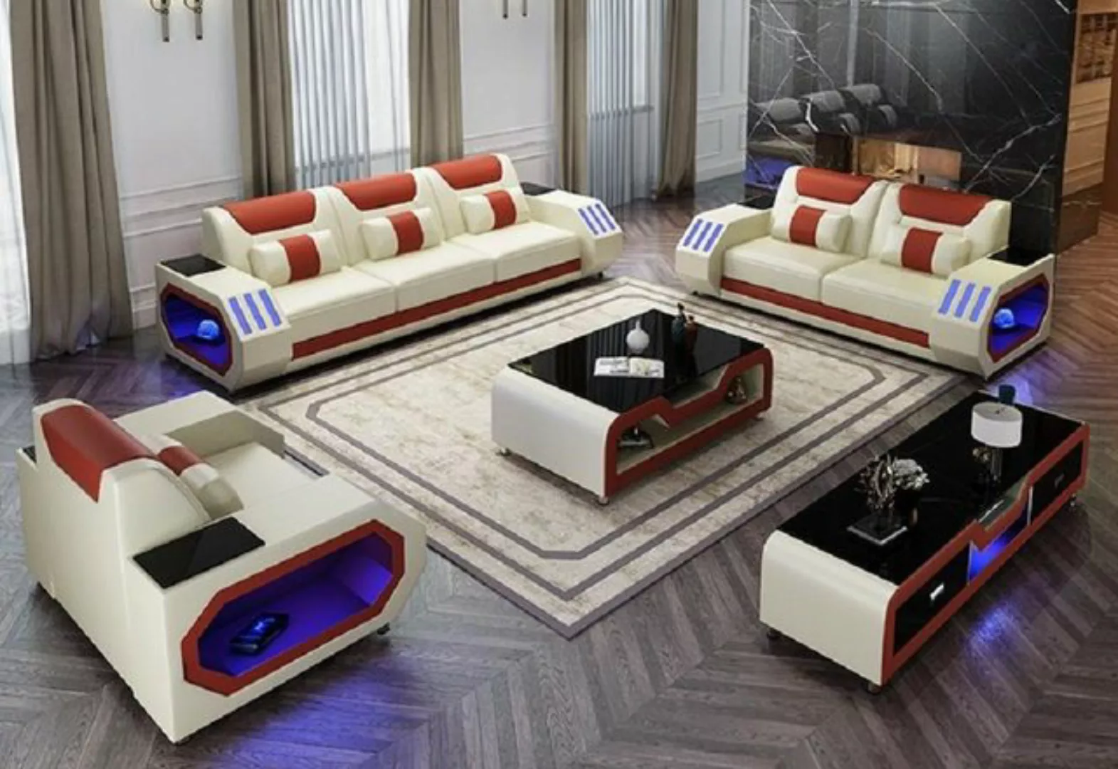 JVmoebel Sofa Ledersofa Couch Sofagarnitur 3+2 Design Modern Sofa Sitzer Ne günstig online kaufen