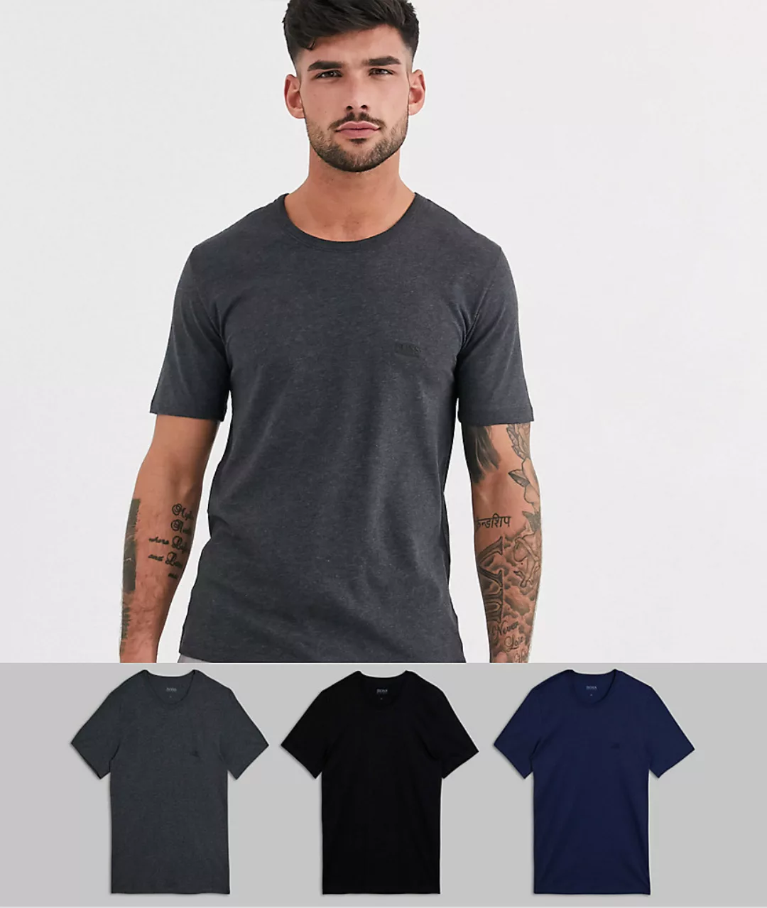 BOSS – Bodywear – 3er-Pack T-Shirts mit Logo in Bunt-Mehrfarbig günstig online kaufen