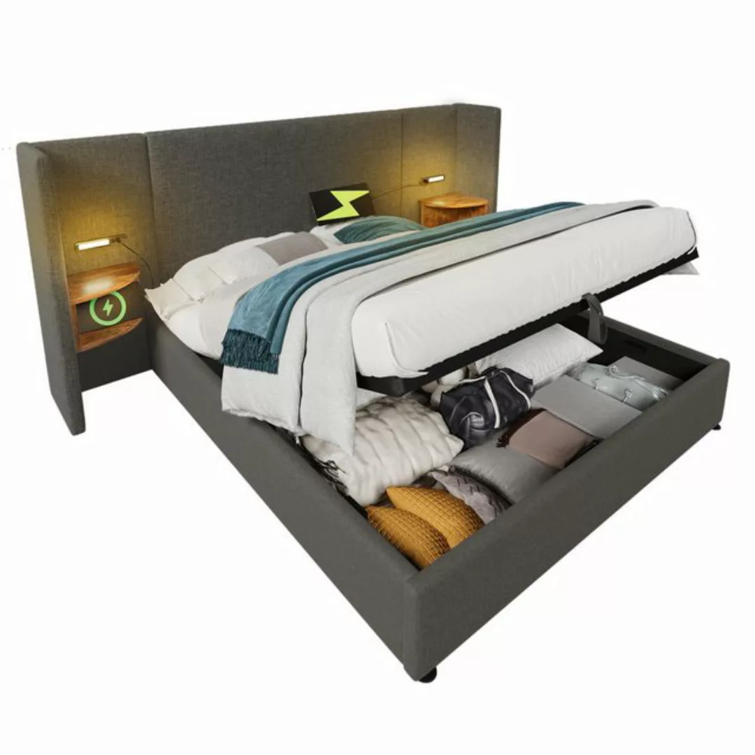 HAUSS SPOLE Polsterbett 160×200 mit Nachttisch, Leselampe und Ladefunktion günstig online kaufen