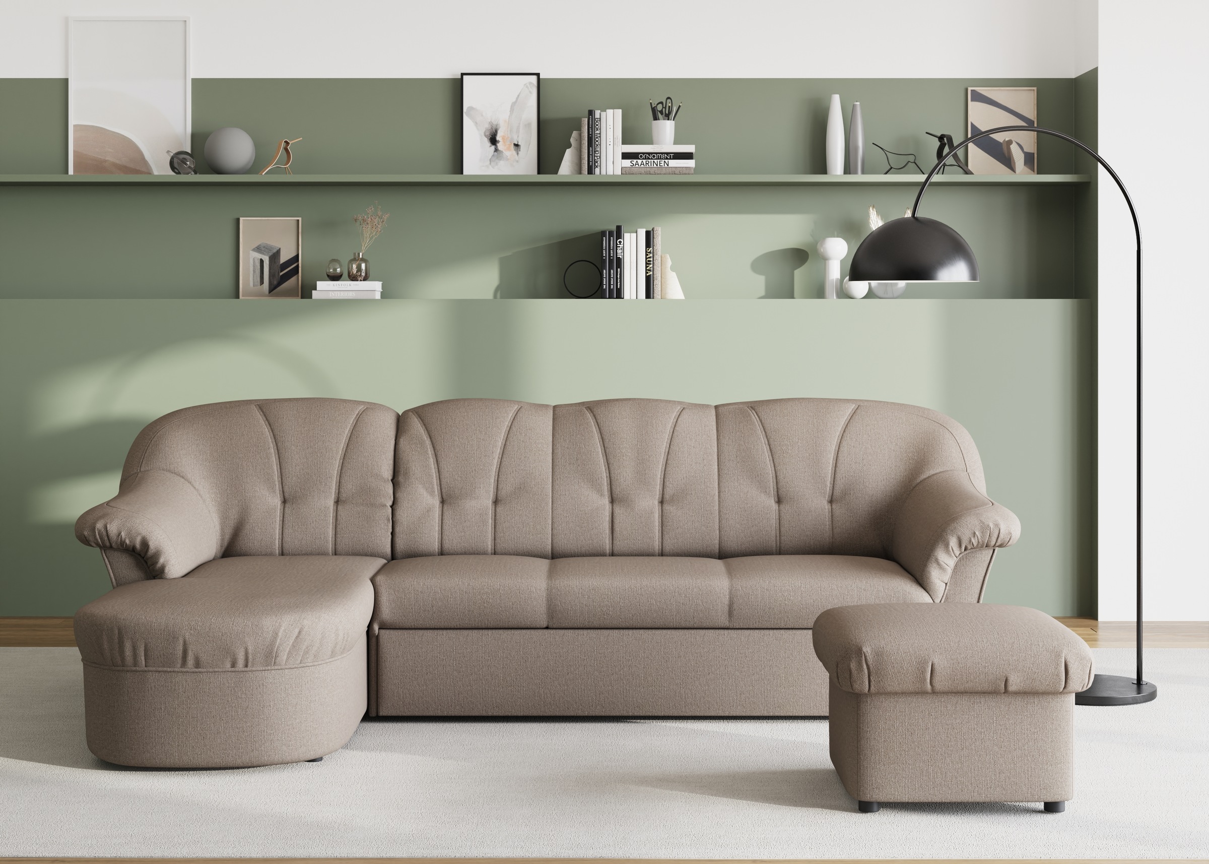 DOMO collection Ecksofa »Pegnitz, elegante Rückensteppung, kompakte Stellma günstig online kaufen