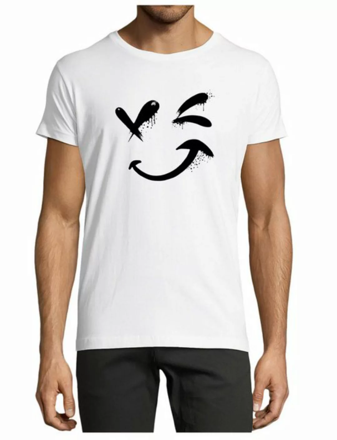 MyDesign24 T-Shirt Herren Smiley Print Shirt - Zwinkernder Smiley Baumwolls günstig online kaufen