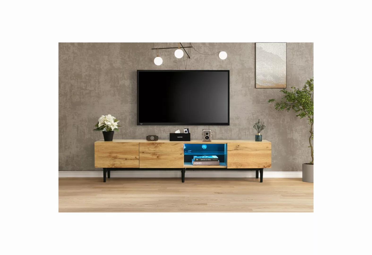 IDEASY Spind Moderner TV-Schrank mit Holzmaserung, 7 LED-Leuchten mit varia günstig online kaufen