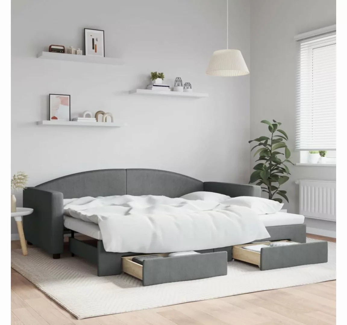 vidaXL Gästebett Tagesbett Ausziehbar mit Schubladen Dunkelgrau 90x200 cm S günstig online kaufen