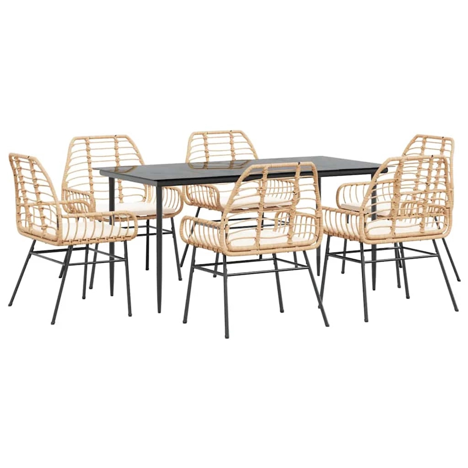 vidaXL 7-Tlg Garten-Essgruppe mit Kissen Braun Poly Rattan Glas 3334461 günstig online kaufen