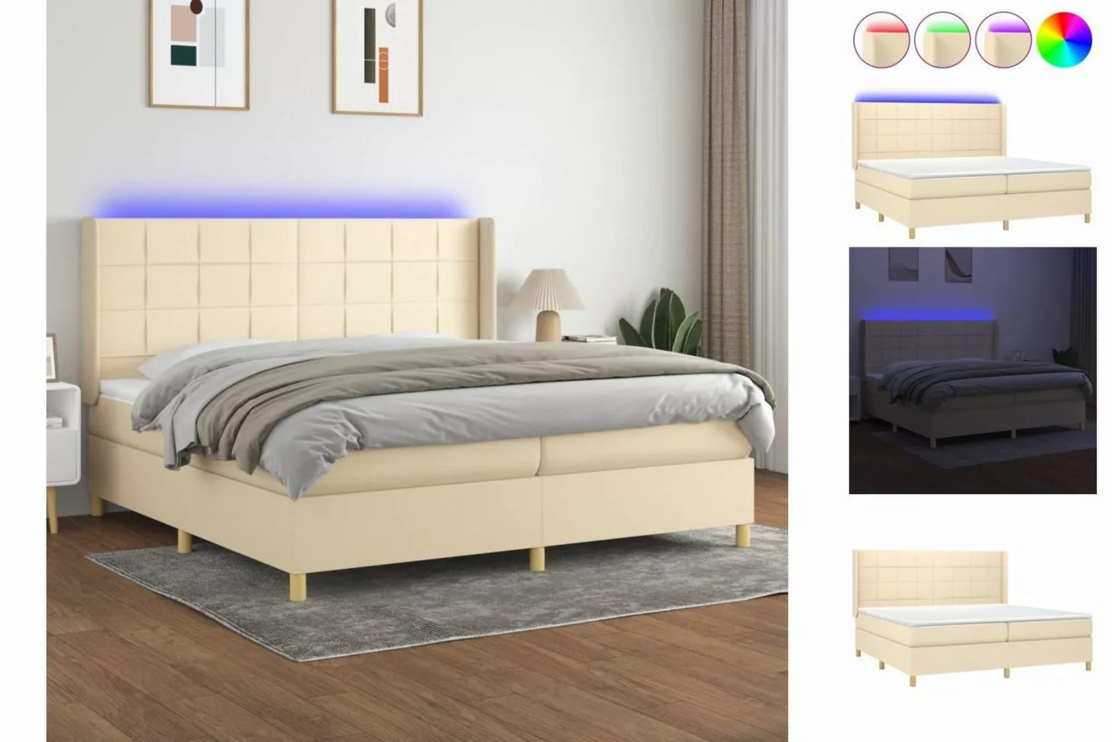 vidaXL Bettgestell Boxspringbett mit Matratze LED Creme 200x200 cm Stoff Be günstig online kaufen