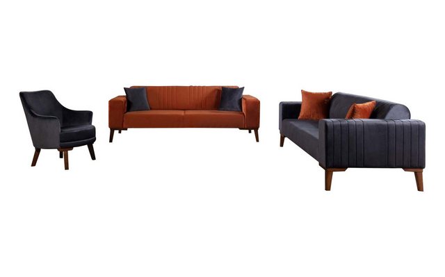 JVmoebel Sofa Graue Sofagarnitur Sofa Garnitur Sofas 3+3+1 Sitz Stoff 3tlg, günstig online kaufen