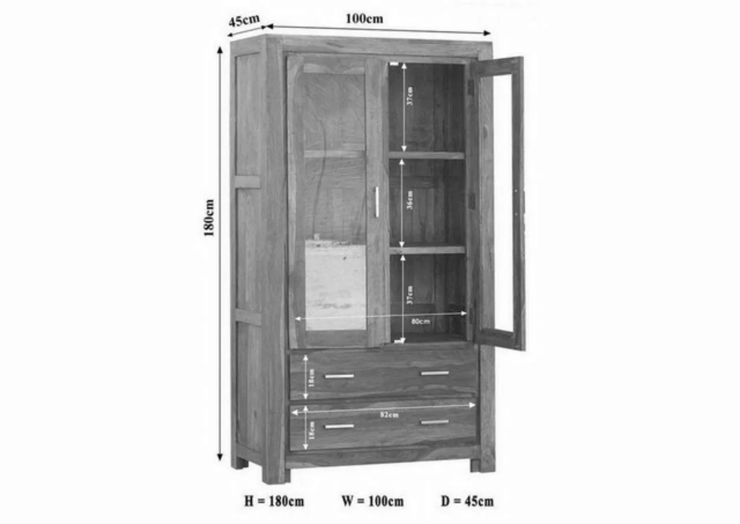 Massivmoebel24 Standvitrine Vitrine Sheesham 100x45x180 life honey lackiert günstig online kaufen