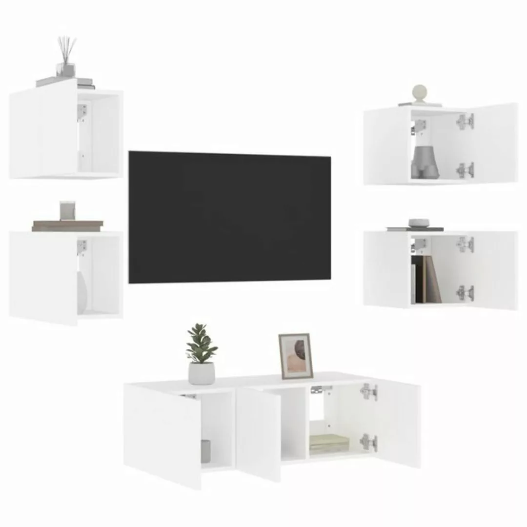 vidaXL TV-Schrank 6-tlg. Wohnwand mit LED-Beleuchtung Weiß Holzwerkstoff (1 günstig online kaufen