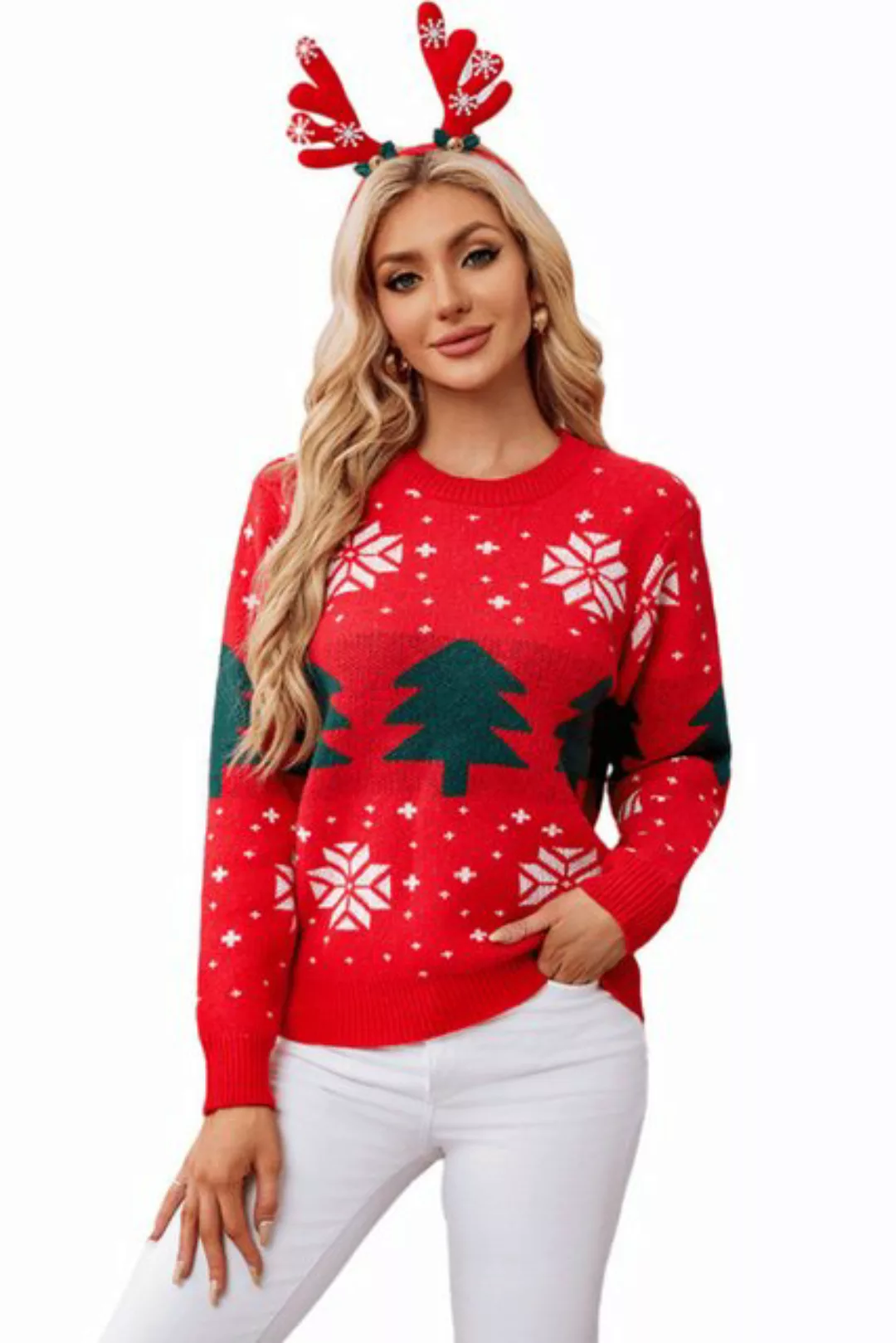 AUKUU Strickpullover Roter Weihnachts-Pullover für Frauen, ideal für Herbst günstig online kaufen