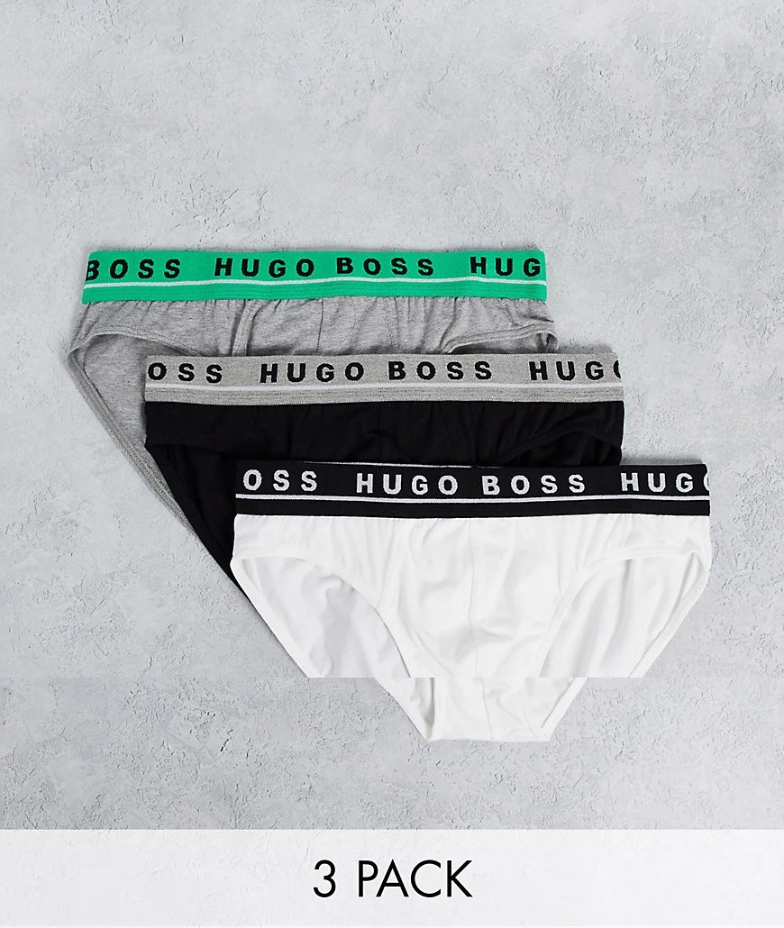 BOSS ‑ 3er-Pack Unterhosen in Schwarz/Grau/Weiß mit farbigem Bund-Mehrfarbi günstig online kaufen