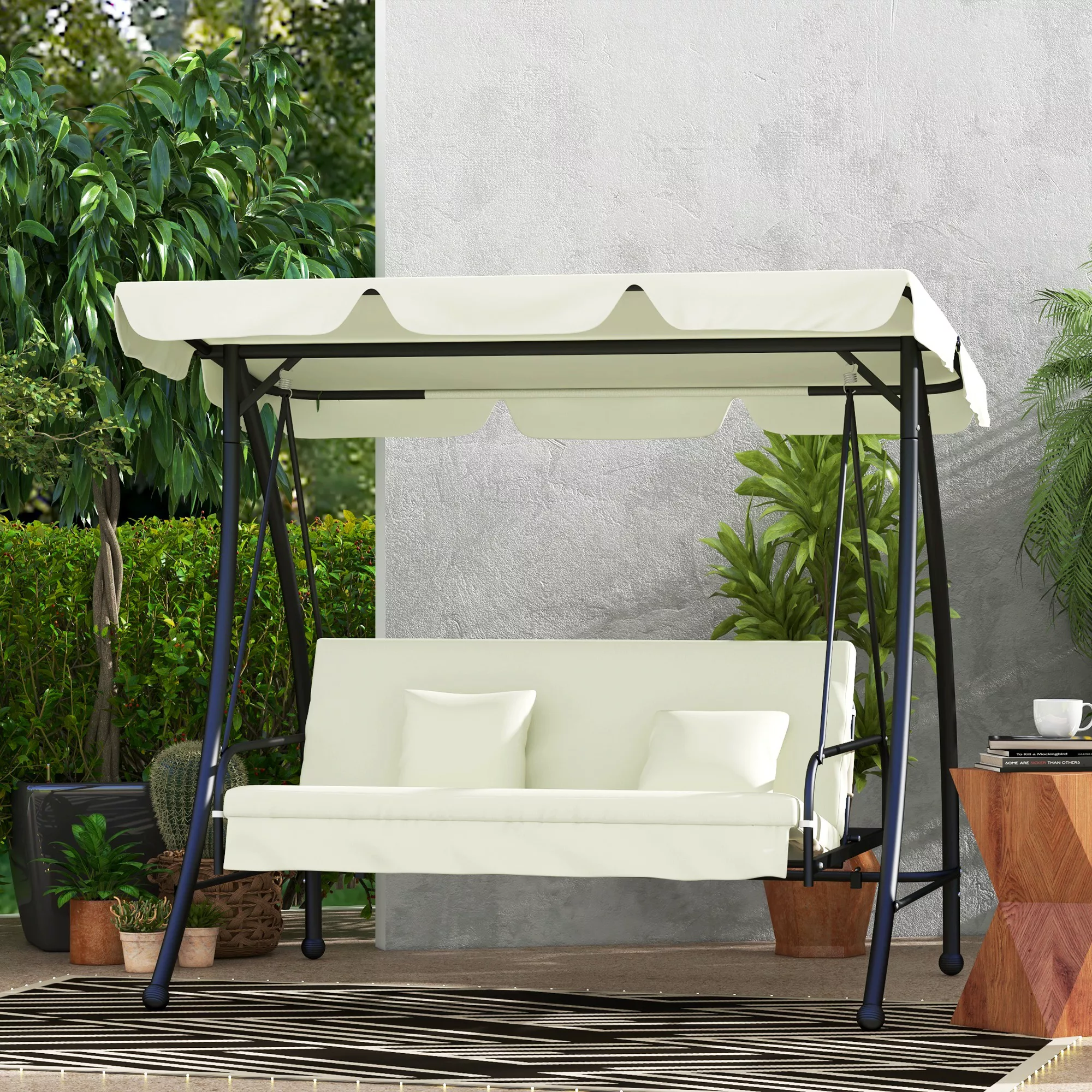 Outsuuny 2 in 1 Hollywoodschaukel mit Liegefunktion 3-Sitzer Gartenschaukel günstig online kaufen