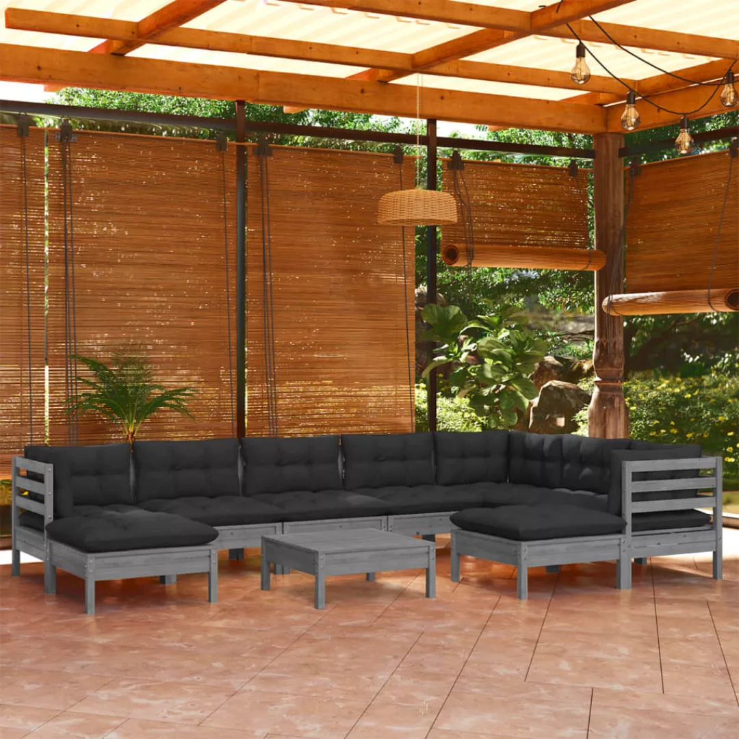 10-tlg. Garten-lounge-set Mit Kissen Grau Kiefer Massivholz günstig online kaufen