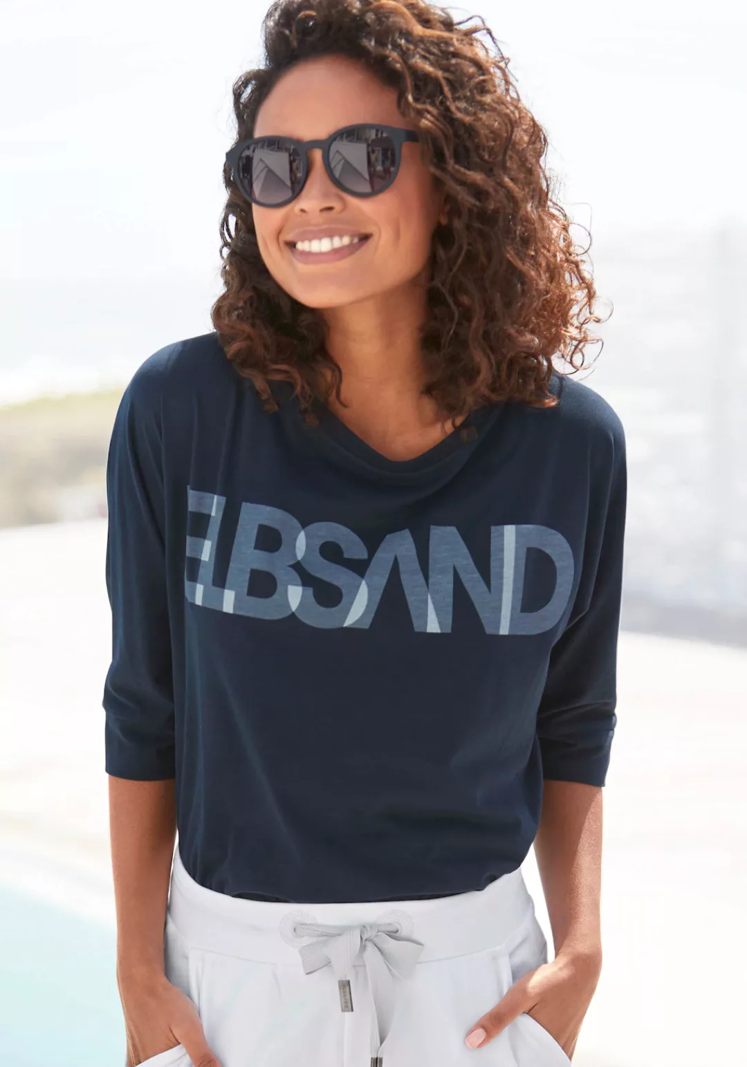 Elbsand 3/4-Arm-Shirt mit Logodruck, Baumwoll-Mix, lockere Passform günstig online kaufen
