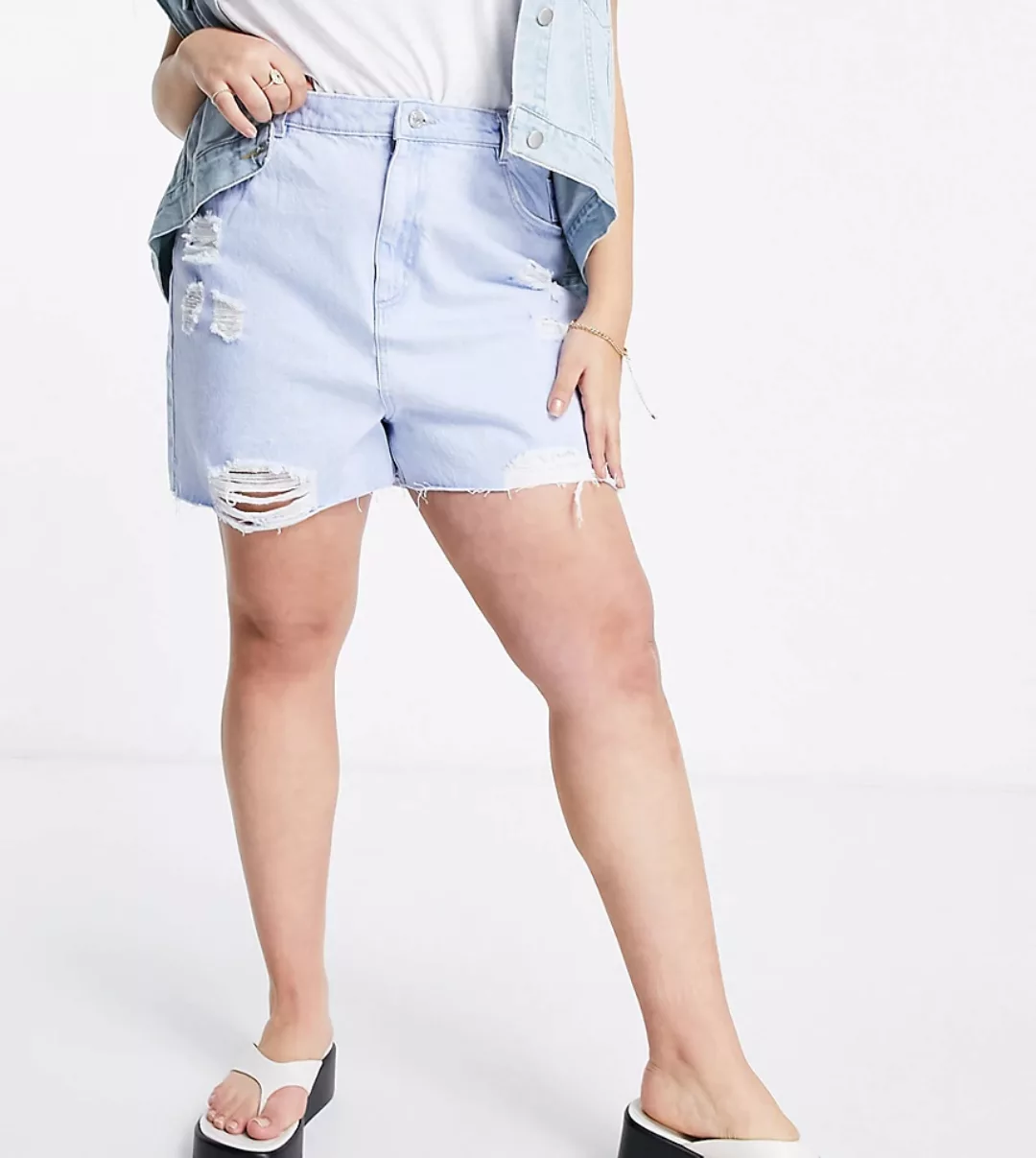 Urban Bliss Plus – Shorts in heller Waschung mit hohem Bund und Zierrissen- günstig online kaufen