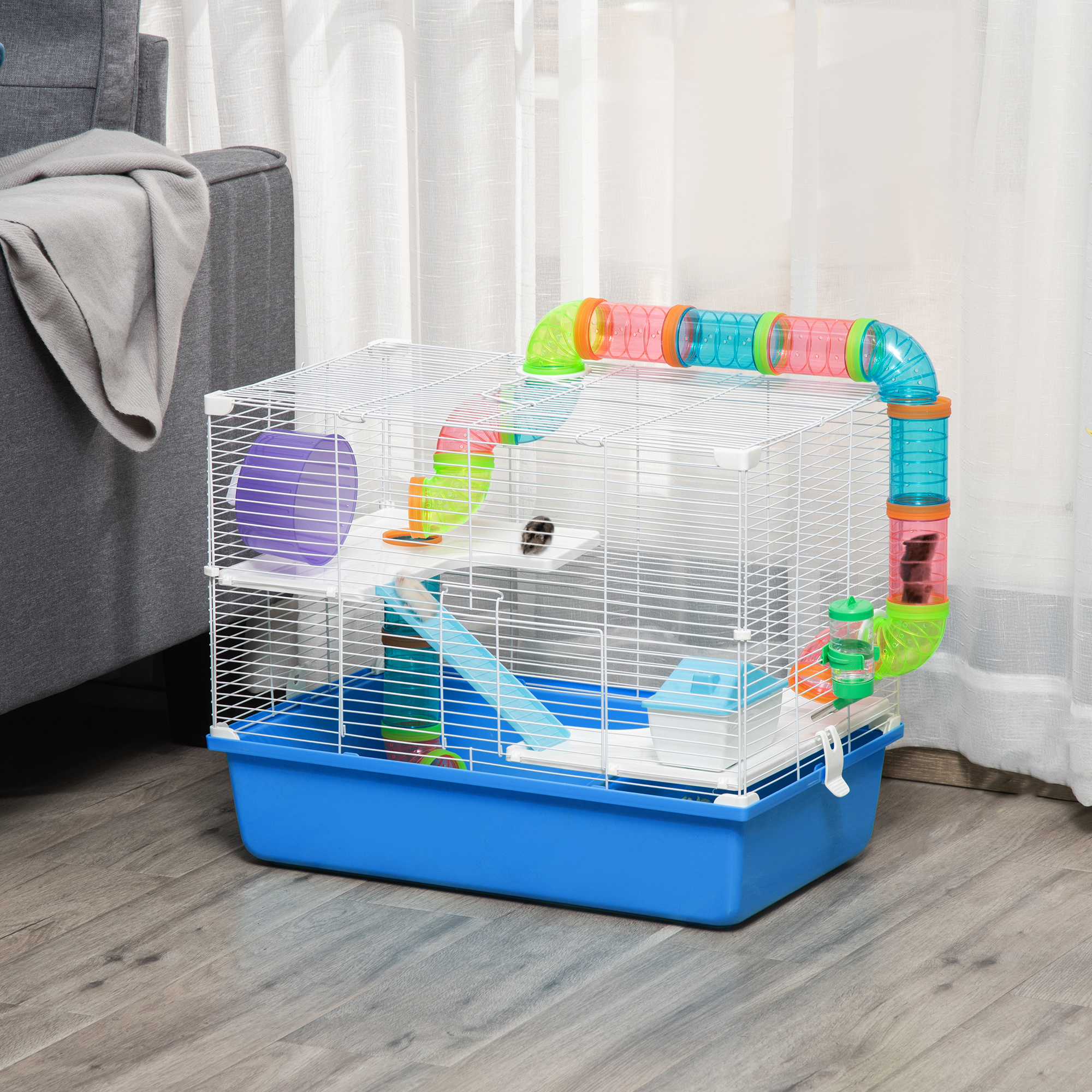 PawHut Hamsterkäfig mit 3 Etagen, Häuschen, Röhren, Wasserbehälter und Lauf günstig online kaufen