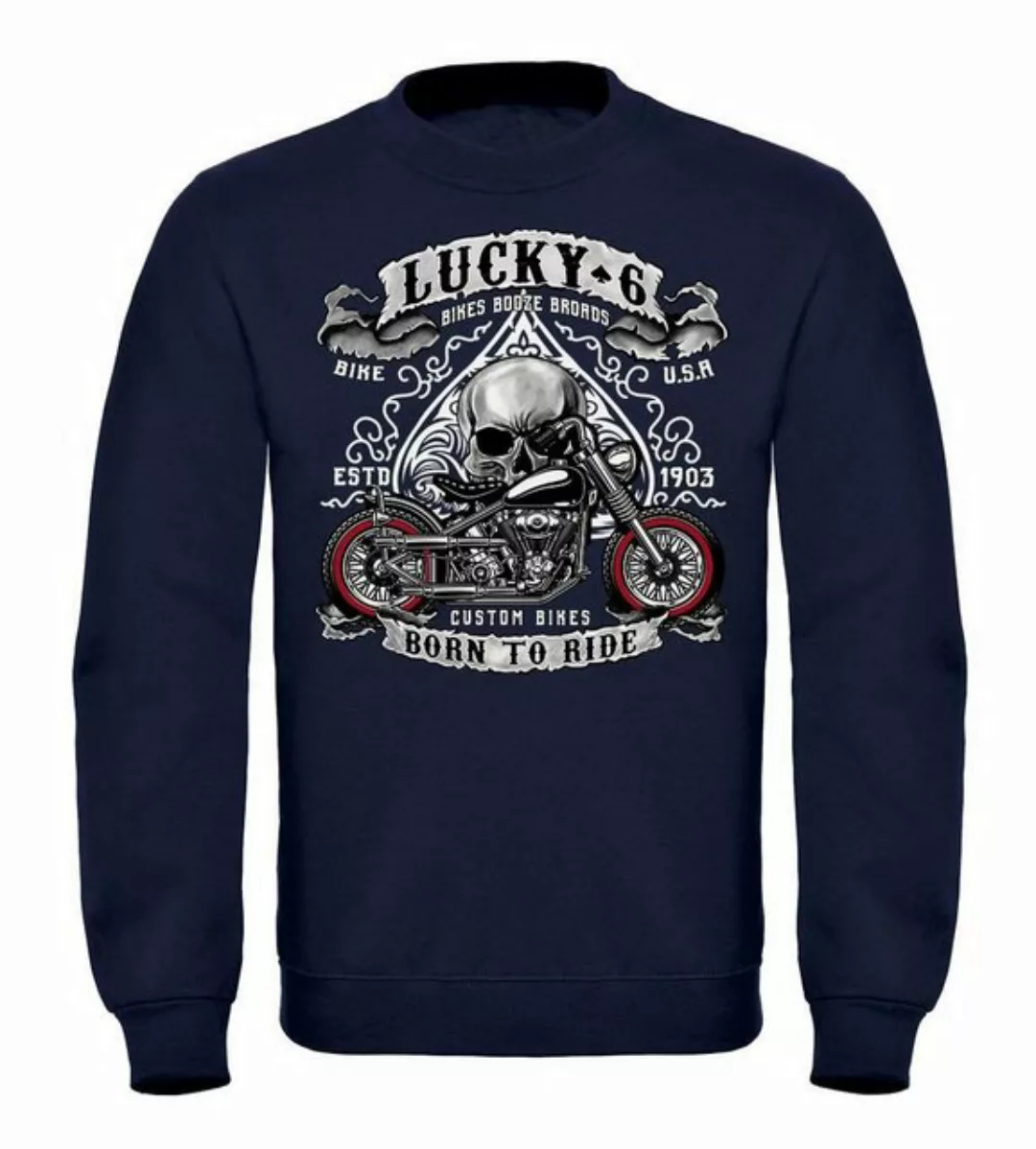 MoonWorks Sweatshirt Sweatshirt Herren Biker Lucky 6 Totenkopf Pik Motorrad günstig online kaufen