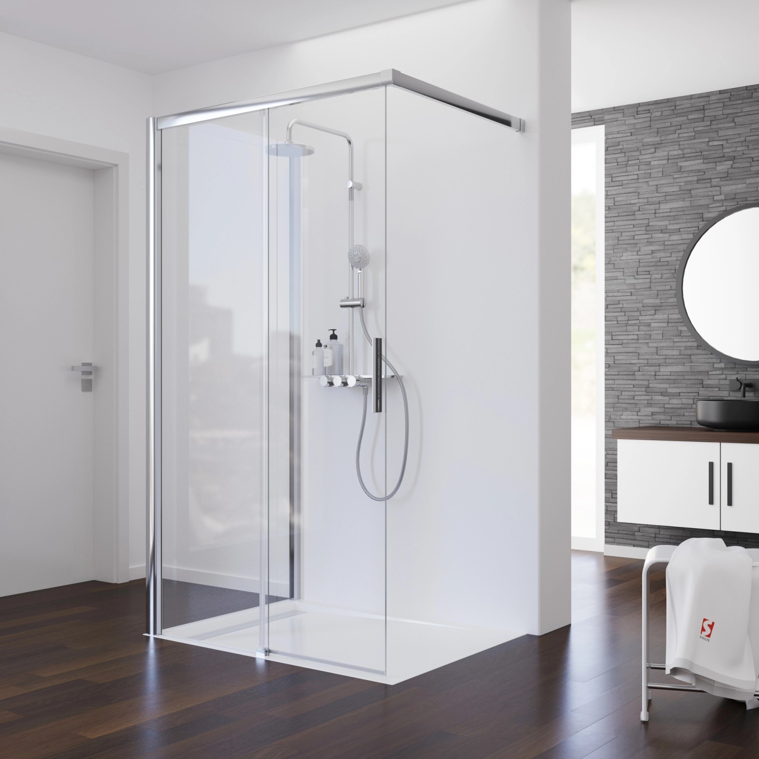 Schulte Schiebetür Walk In mit Wand Chrom-Optik 120 x 90 x 200 cm DIN Links günstig online kaufen