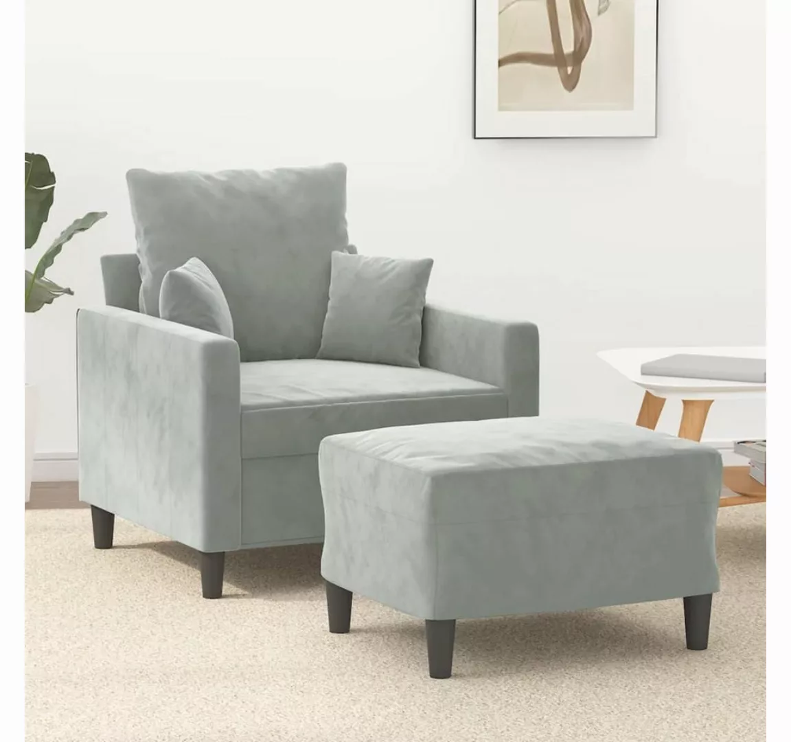 vidaXL Sofa Sessel mit Hocker 60 cm Samt, Hellgrau günstig online kaufen