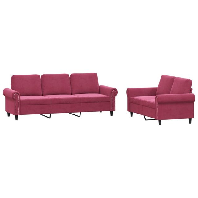 vidaXL Sofa Sofagarnitur Set mit Kissen Samt, 2-tlg., Rot günstig online kaufen