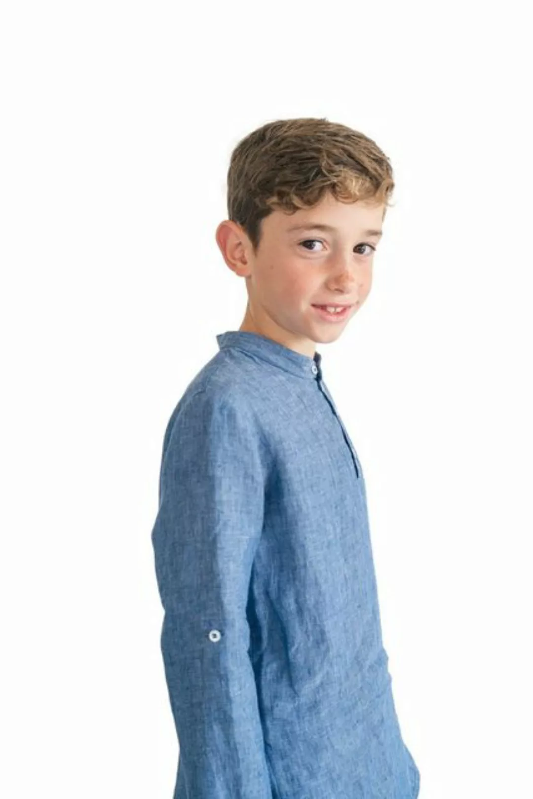 Zimt & Grün Leinenhemd Langarm-Hemd Kai mit Roll-up Ärmeln, Blau Regualr La günstig online kaufen