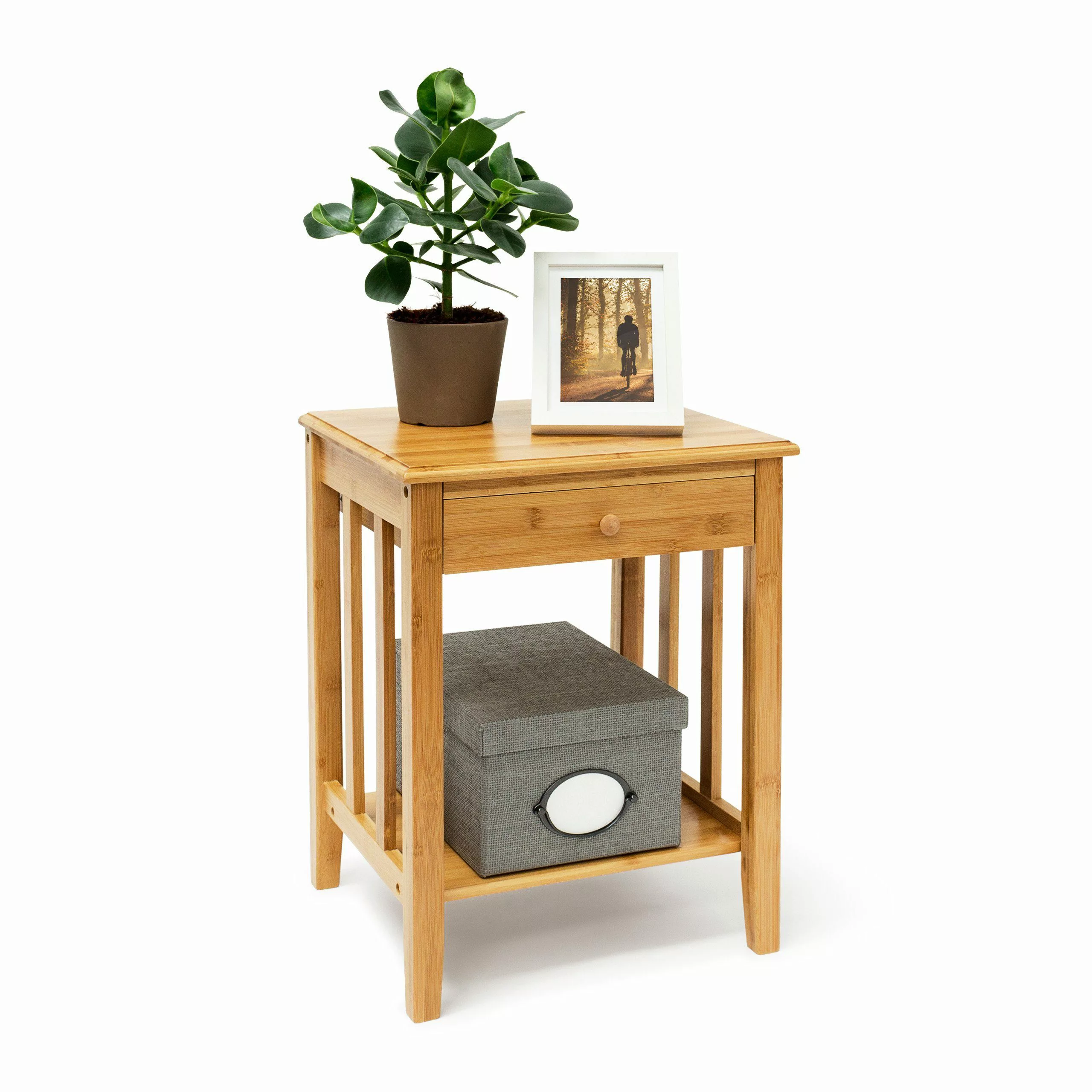 relaxdays Beistelltisch Bambus Beistelltisch mit Schublade günstig online kaufen