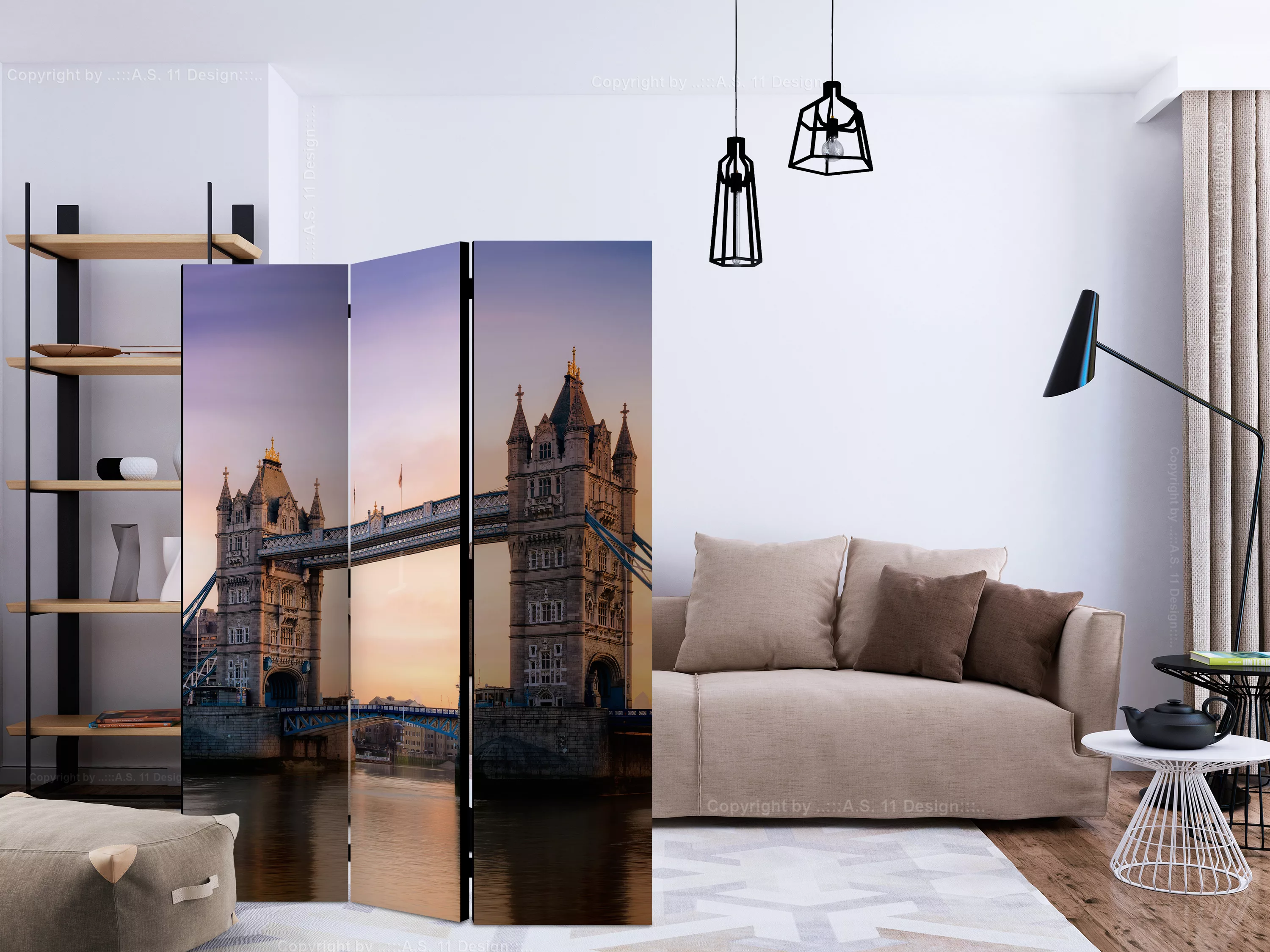 3-teiliges Paravent - Bridge At Sunset [room Dividers] günstig online kaufen