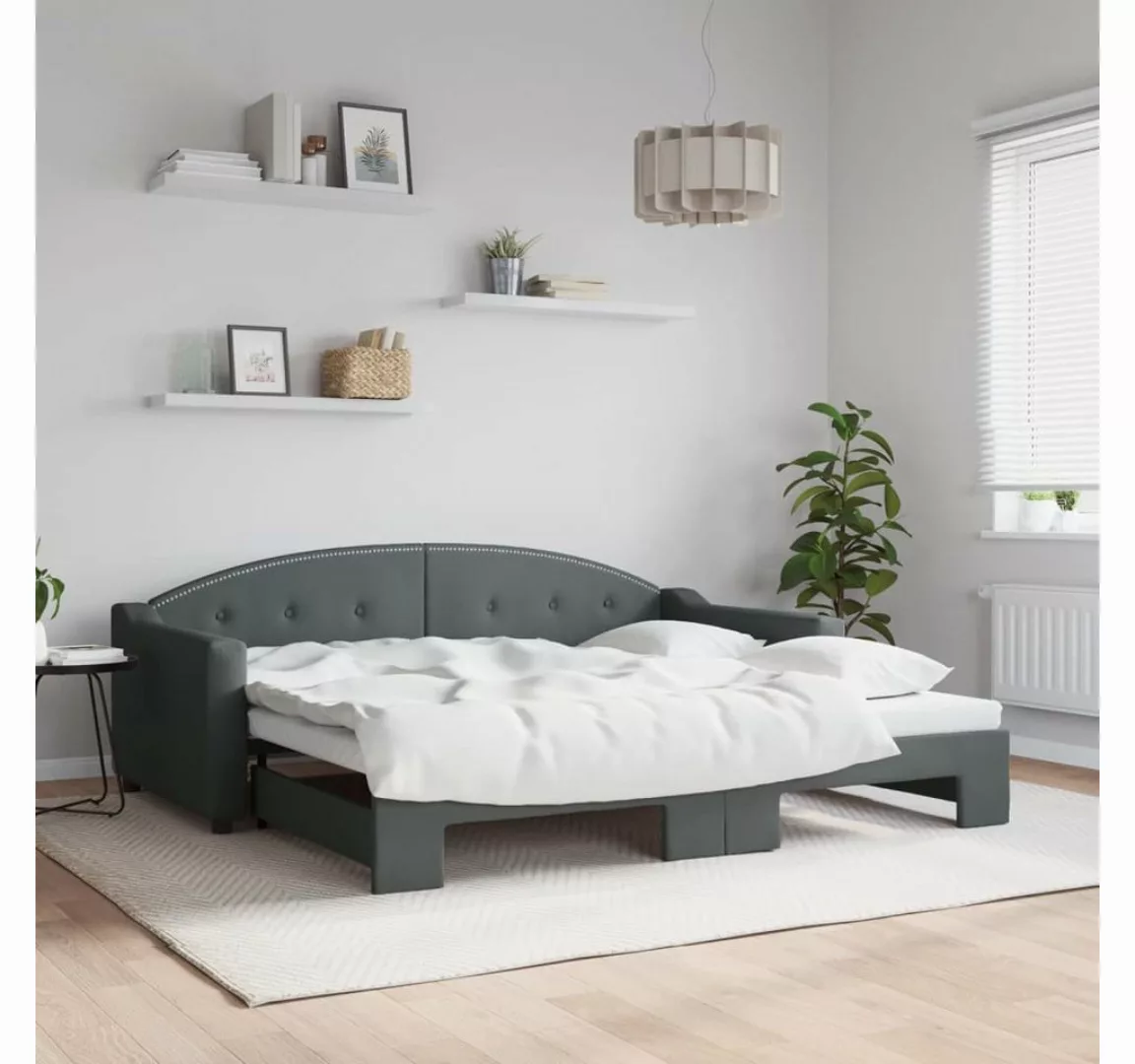 vidaXL Gästebett Gästebett Tagesbett Ausziehbar Dunkelgrau 90x190 cm Stoff günstig online kaufen