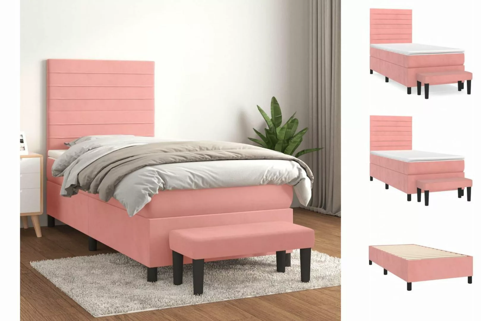 vidaXL Boxspringbett Boxspringbett mit Matratze Rosa 80x200 cm Samt Bett Be günstig online kaufen