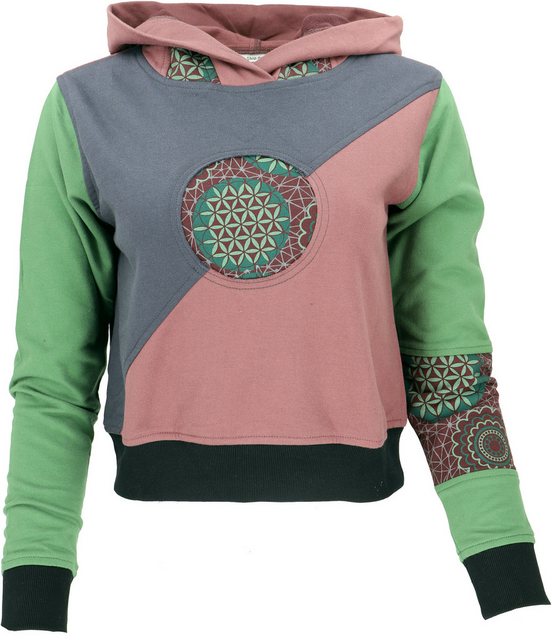 Guru-Shop Longsleeve Patchwork Hoodie aus Bio-Baumwolle - grün/bunt alterna günstig online kaufen