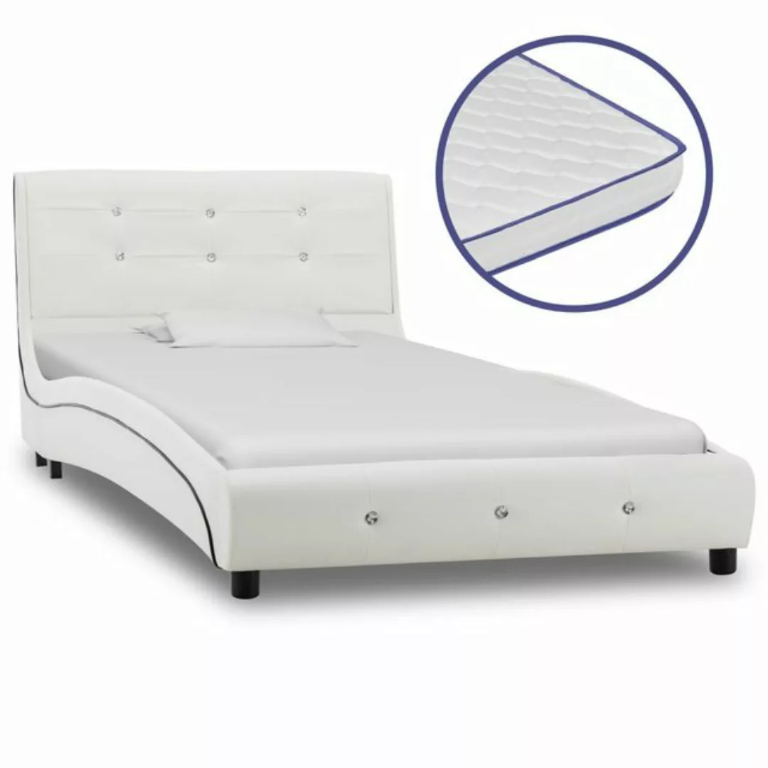 vidaXL Bett Bett mit Memoryschaum-Matratze Weiß Kunstleder 90×200 cm günstig online kaufen