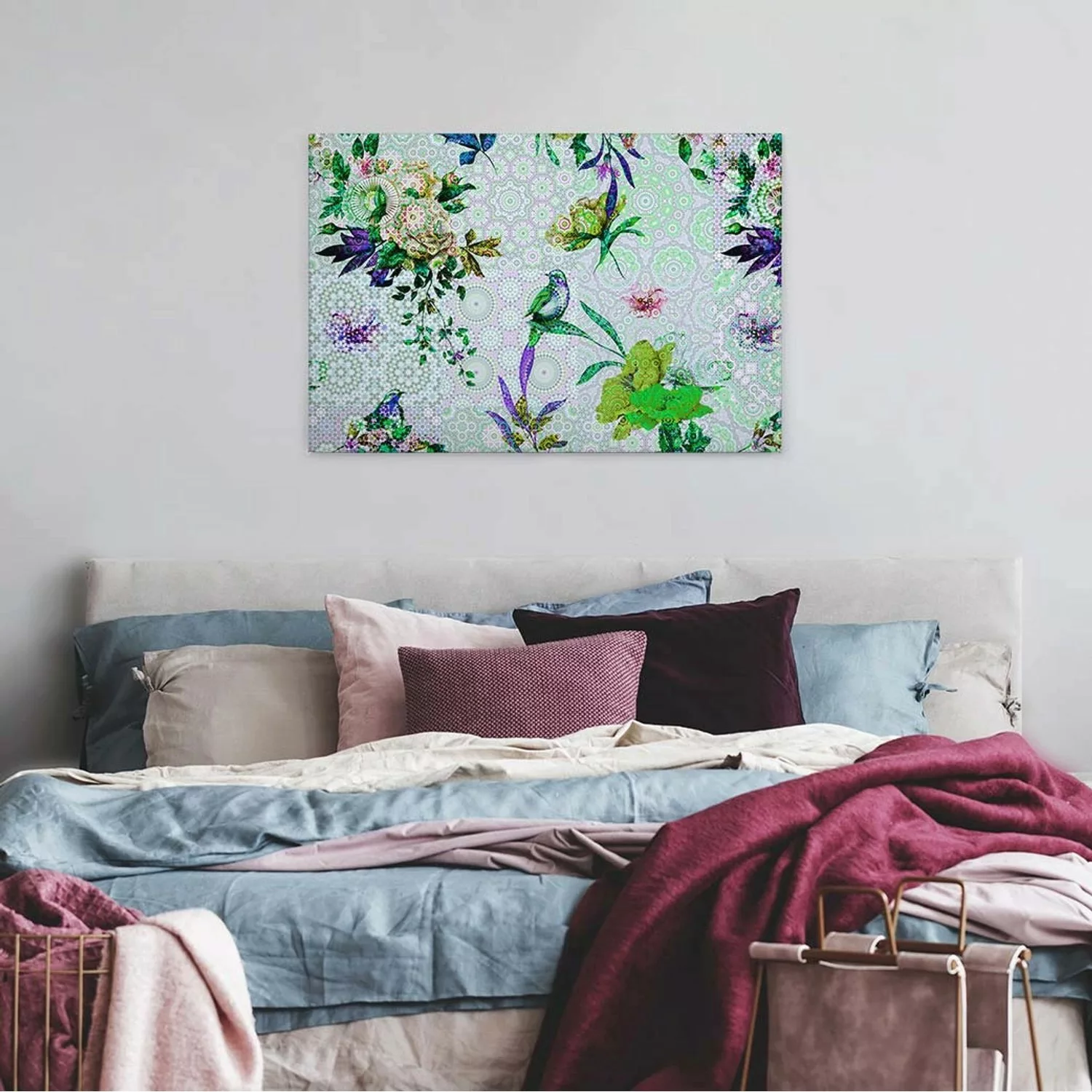 Bricoflor Mandala Bild Mit Vögeln Und Blumen Im Grafik Stil Modernes Wandbi günstig online kaufen