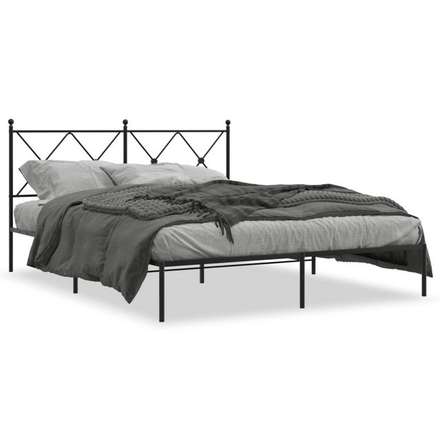 vidaXL Bettgestell, Bettrahmen mit Kopfteil Metall Schwarz 150x200 cm günstig online kaufen