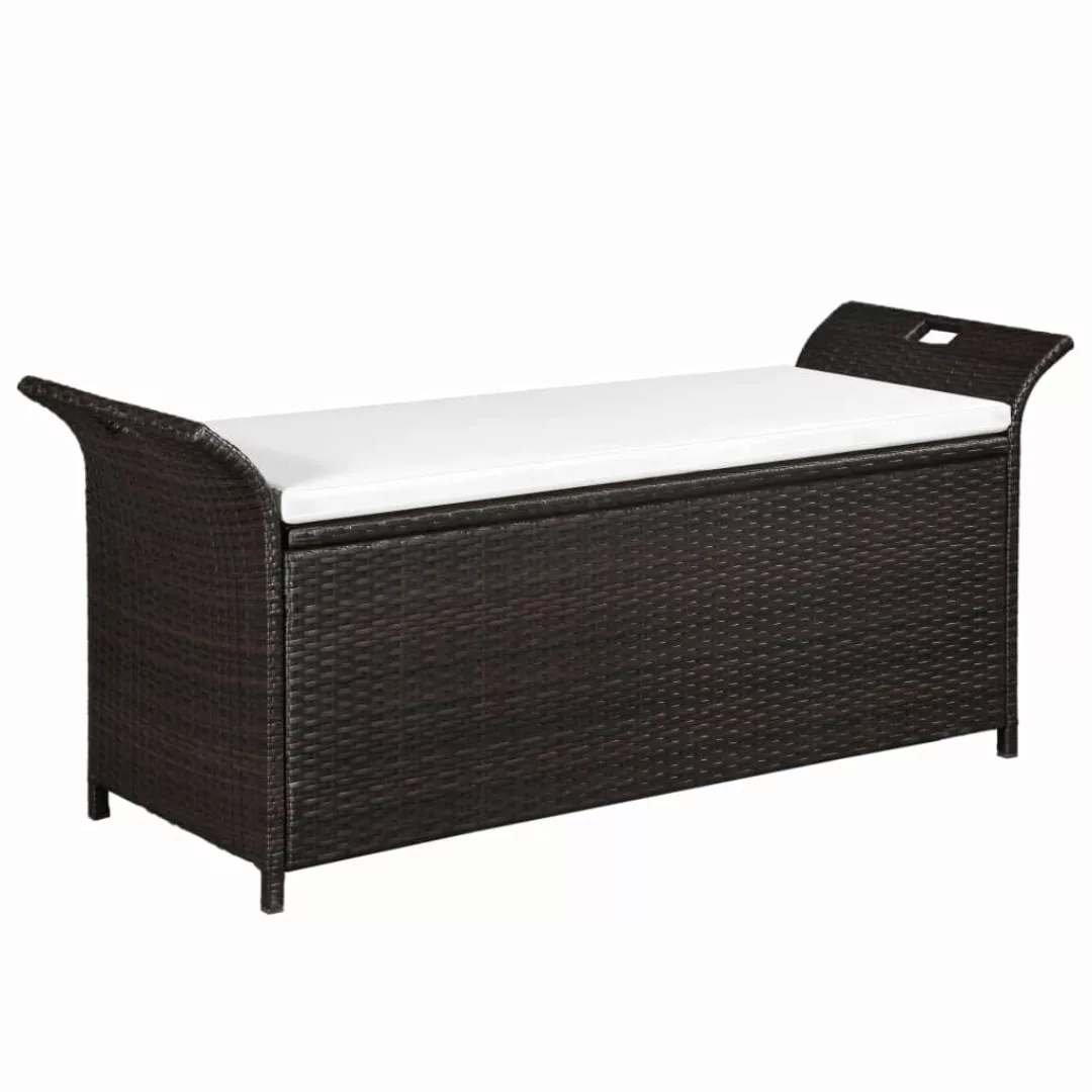 Truhenbank Mit Polster 138 Cm Poly Rattan Braun günstig online kaufen