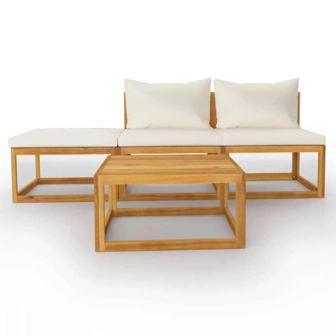 4-tlg. Garten-lounge-set Mit Auflagen Creme Massivholz Akazie günstig online kaufen