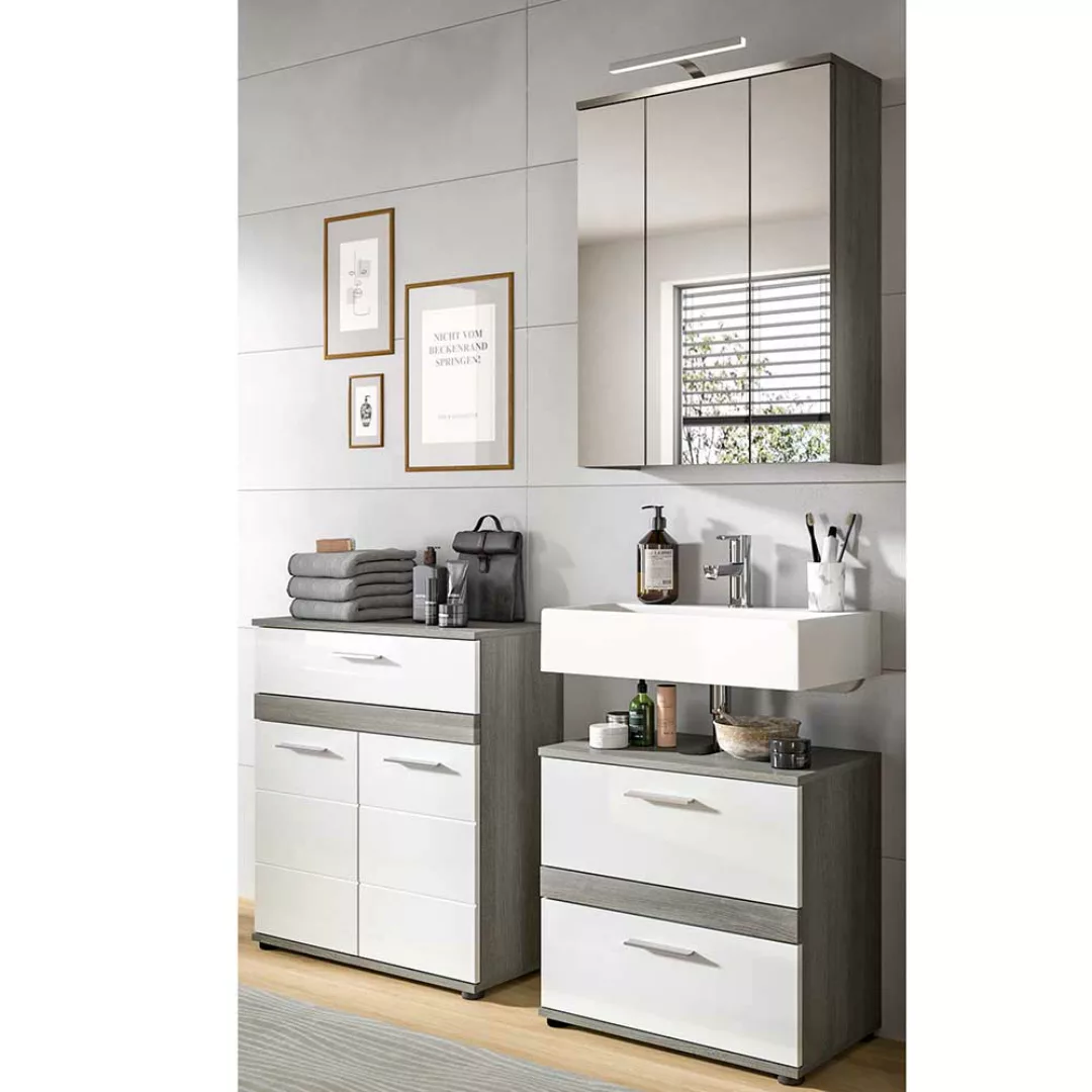 Badmöbel Set Badmöbelset 34 cm tief in modernem Design (dreiteilig) günstig online kaufen