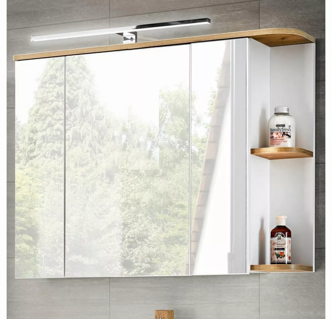Lomadox Spiegelschrank CAMPOS-56 Badezimmer mit LED, weiß mit Wotaneiche, B günstig online kaufen