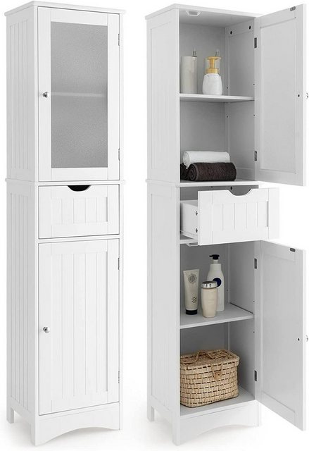 COSTWAY Hochschrank ad,mit Schublade, 4 Fächern & Glastür,schmal,Holz,170cm günstig online kaufen