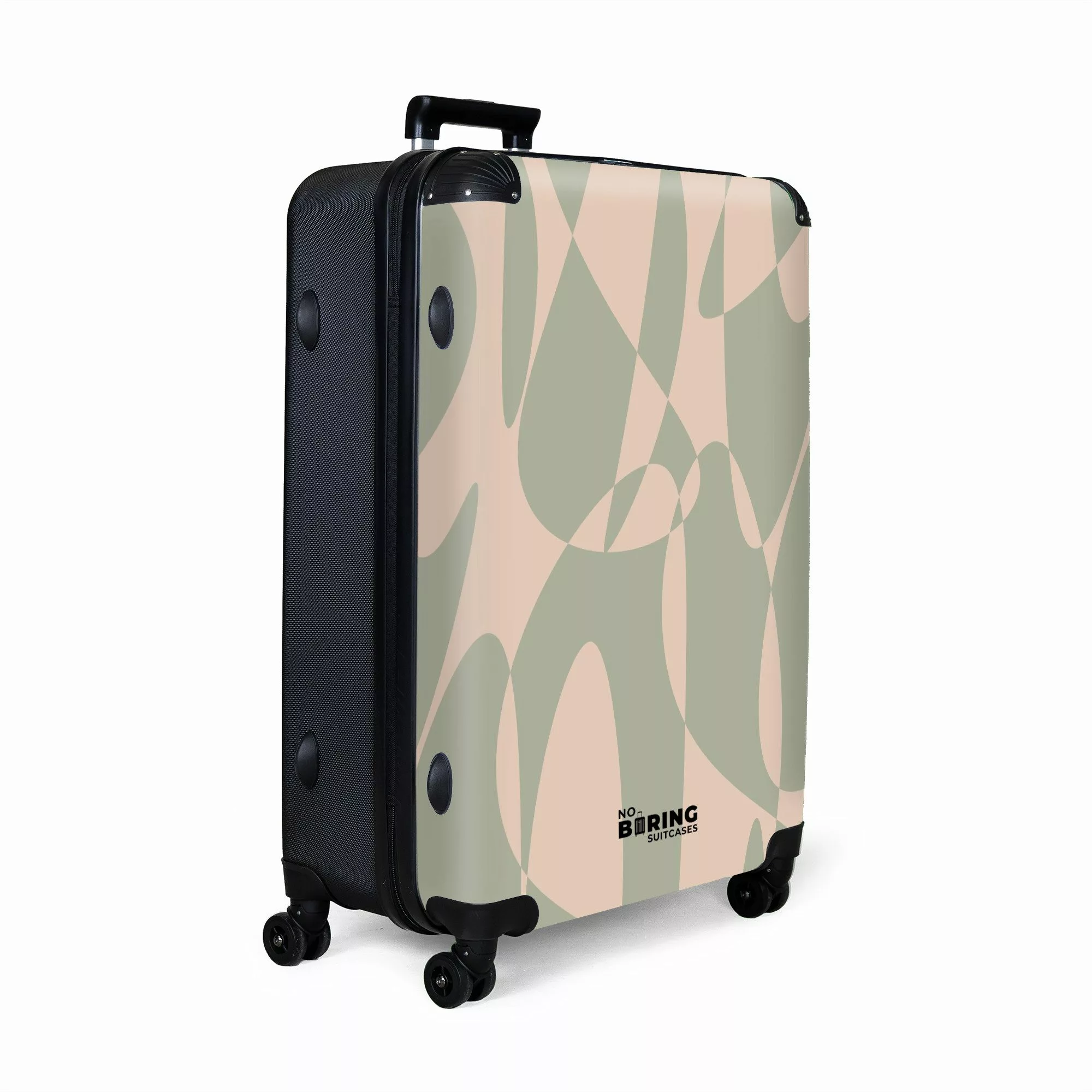 NoBoringSuitcases.com© Hartschalen-Trolley Beige mit grünen abstrakten günstig online kaufen