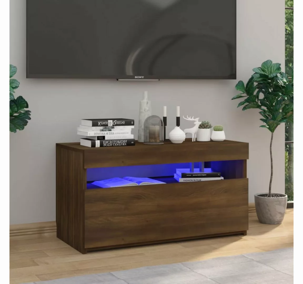 vidaXL TV-Schrank TV-Schrank mit LED Leuchten Räuchereiche 75x35x40 cm Lowb günstig online kaufen