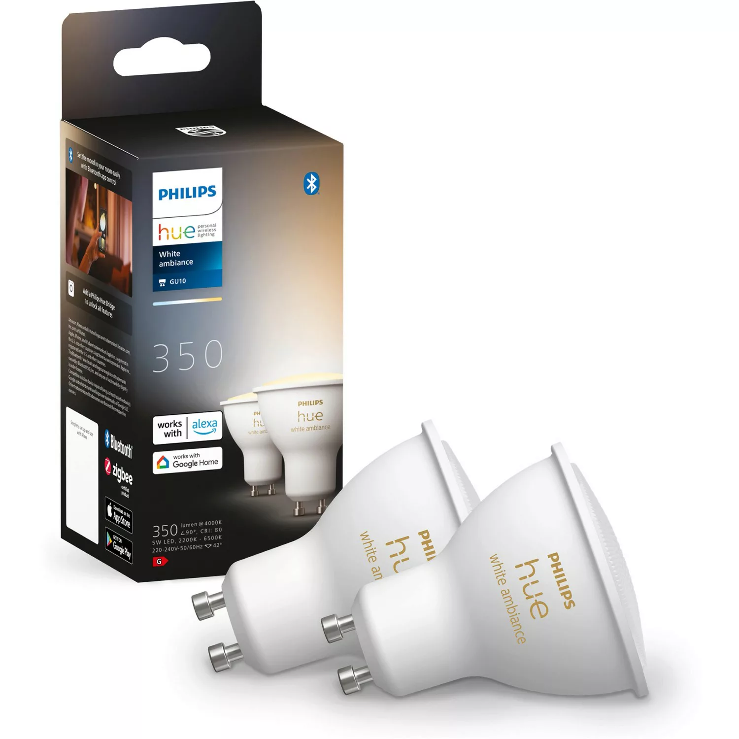 Philips Hue LED-Spot GU10 White Ambiance Doppelpack 2 x 350 lm günstig online kaufen