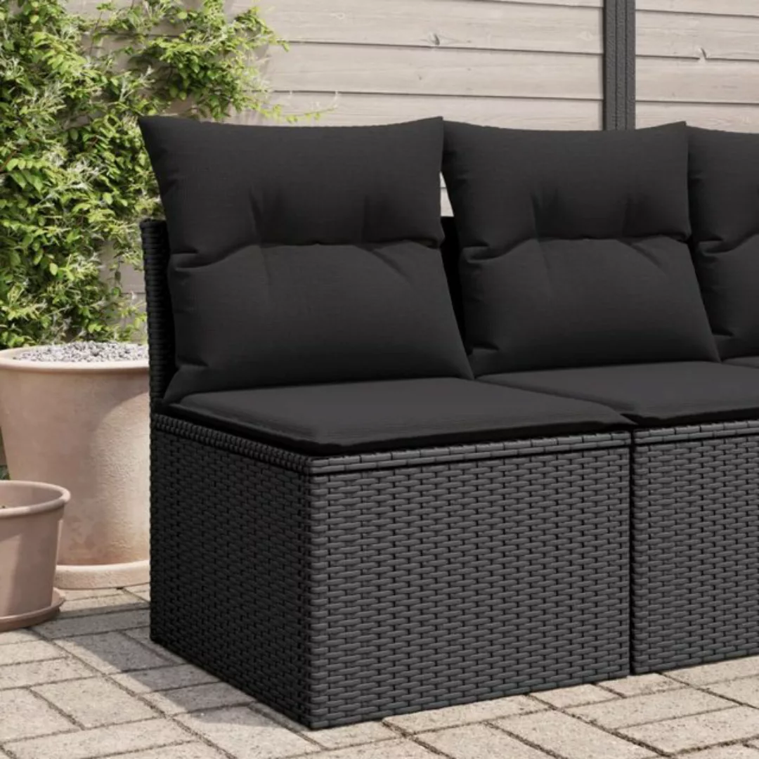 vidaXL Loungesofa Gartensofa ohne Armlehnen mit Kissen Schwarz Poly Rattan, günstig online kaufen