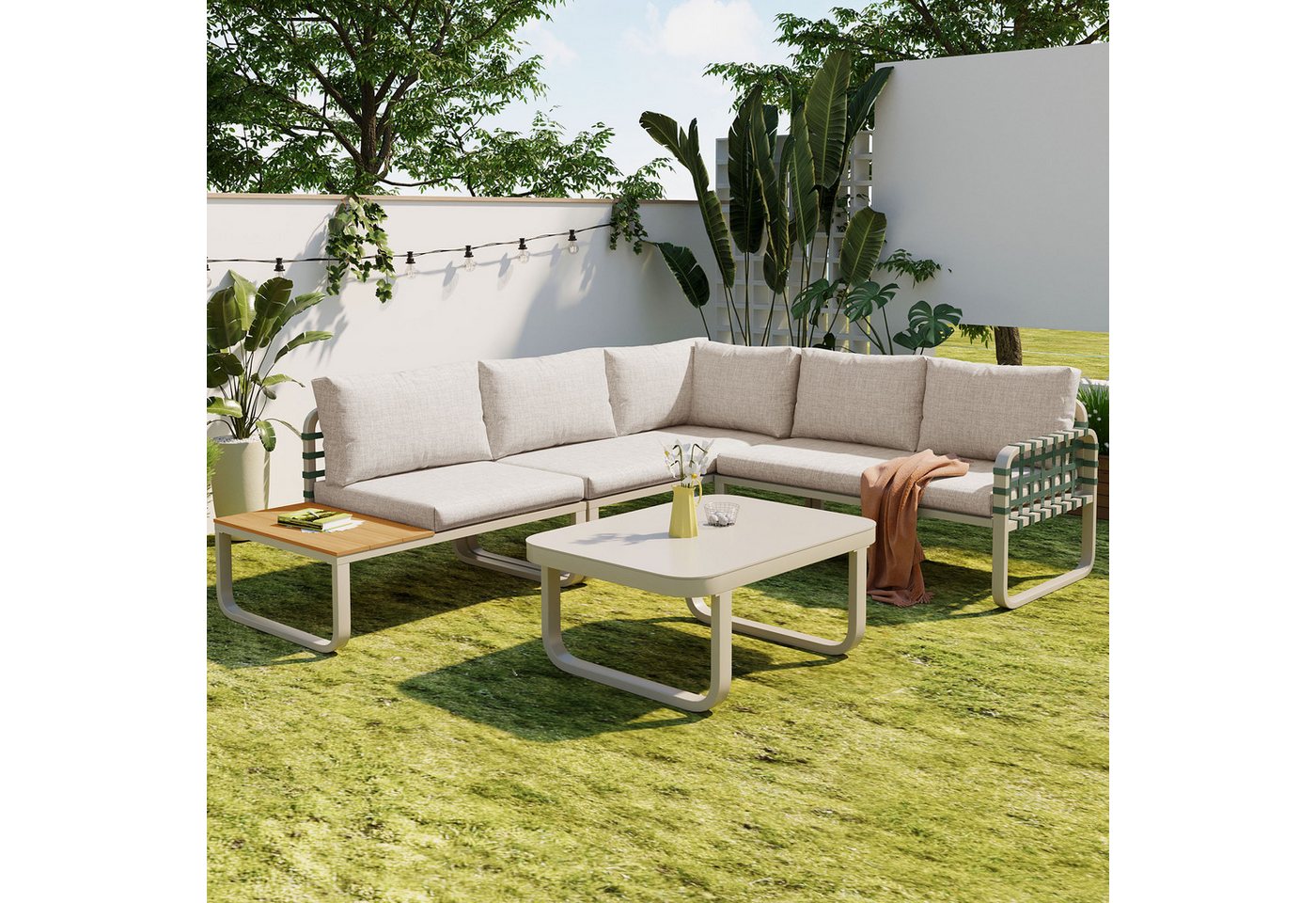 OKWISH Sofa Gartenmöbelset,mit verzinktem Eisengestell, Garten Lounge Set ( günstig online kaufen