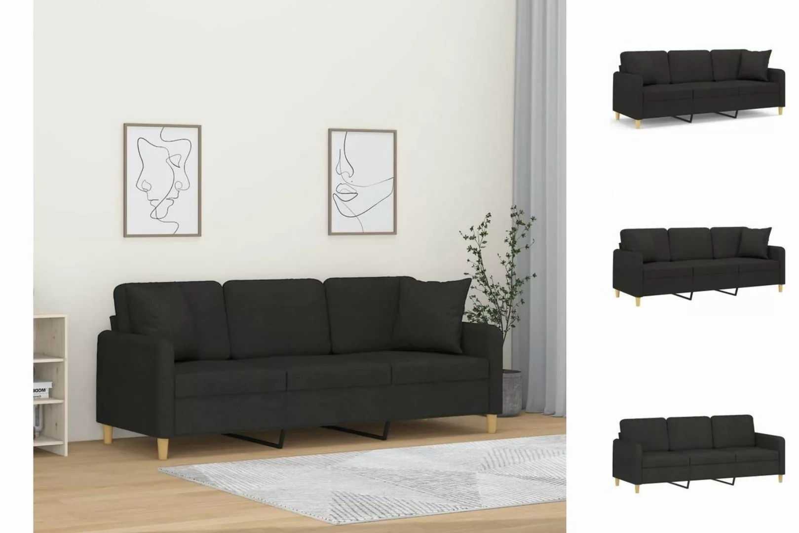 vidaXL Sofa 3-Sitzer-Sofa mit Zierkissen Schwarz 180 cm Stoff günstig online kaufen