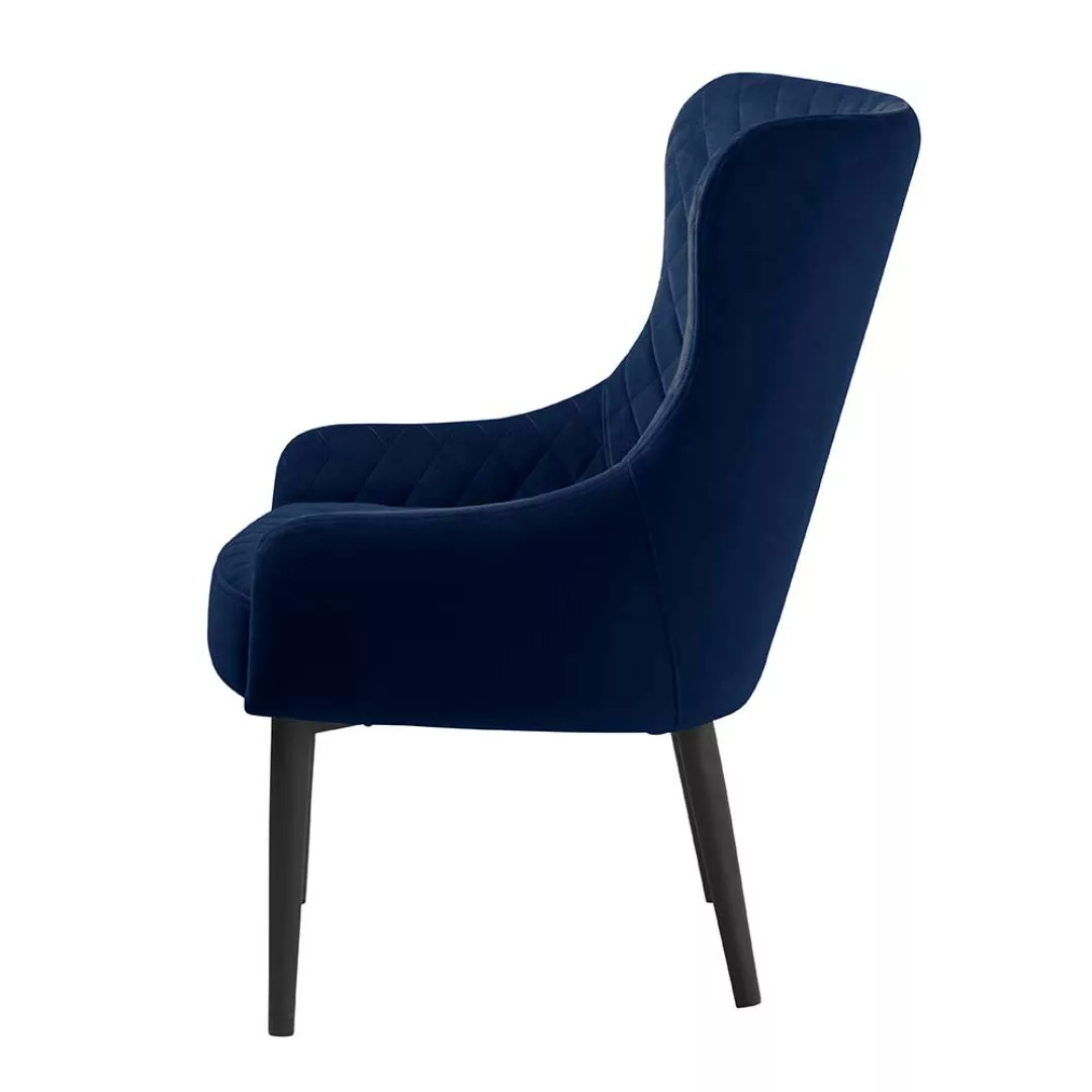 Vintage Esstisch Sessel in Blau Samt Armlehnen günstig online kaufen