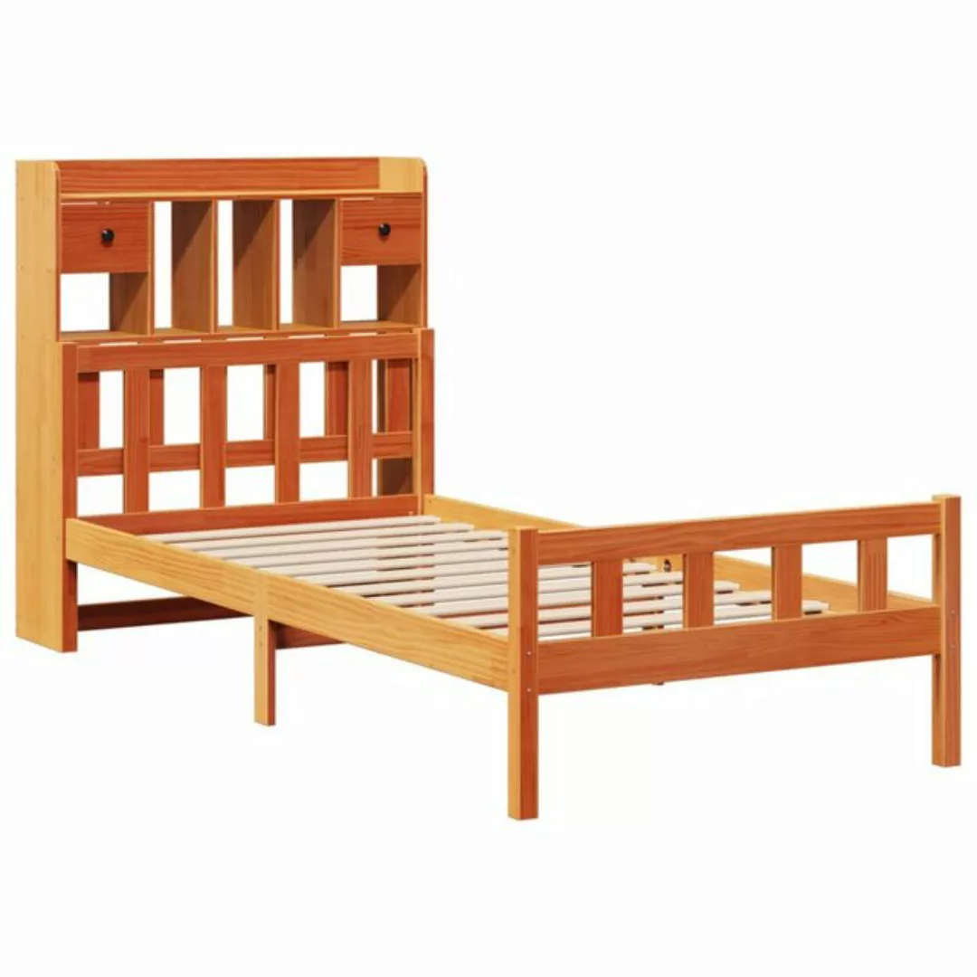 vidaXL Bett Massivholzbett mit Regal ohne Matratze Wachsbraun 75x190 cm günstig online kaufen