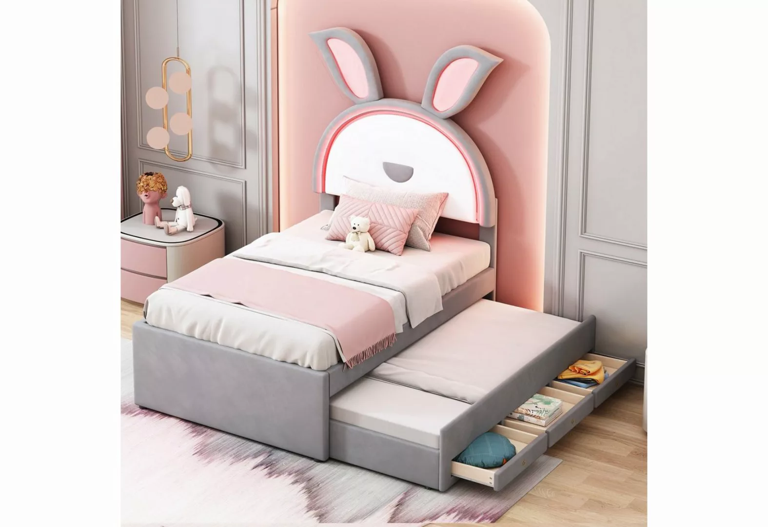 OKWISH Kinderbett Stauraumbett Gästebett Bett Polsterbett (Samtstoff Multif günstig online kaufen