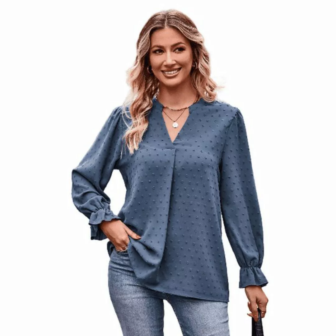 AUKUU Langarmshirt Stylische Blusen für Damen – Elegante Hemden in Jacquard günstig online kaufen