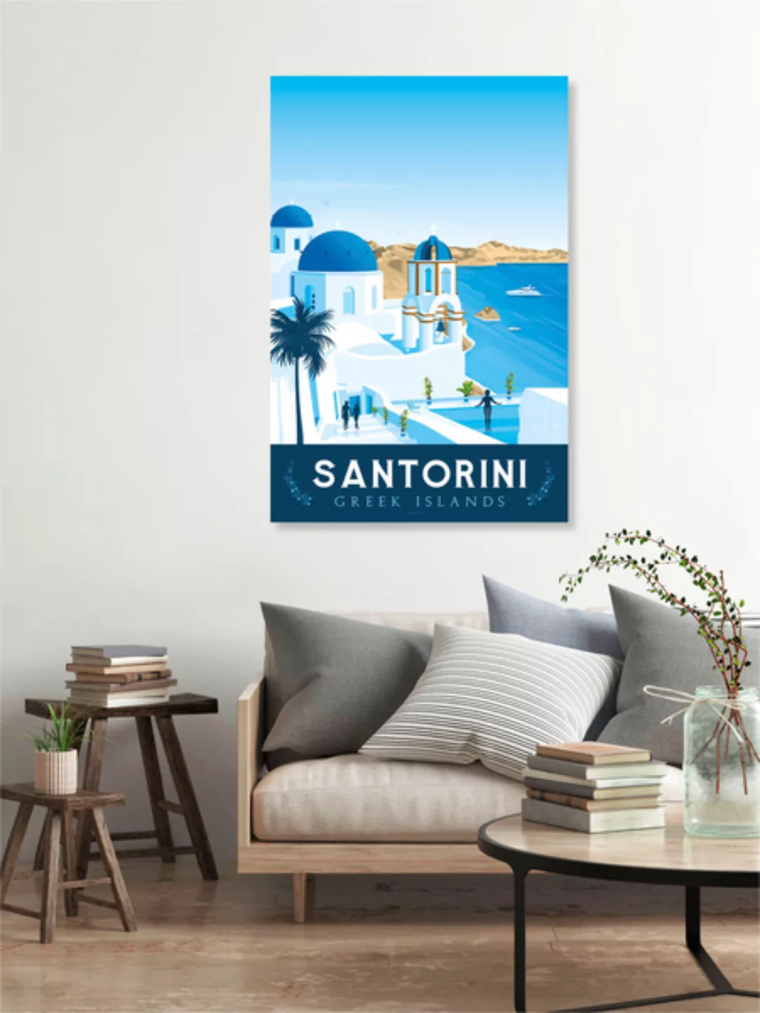 Poster / Leinwandbild - Santorini Vintage Travel Wandbild günstig online kaufen